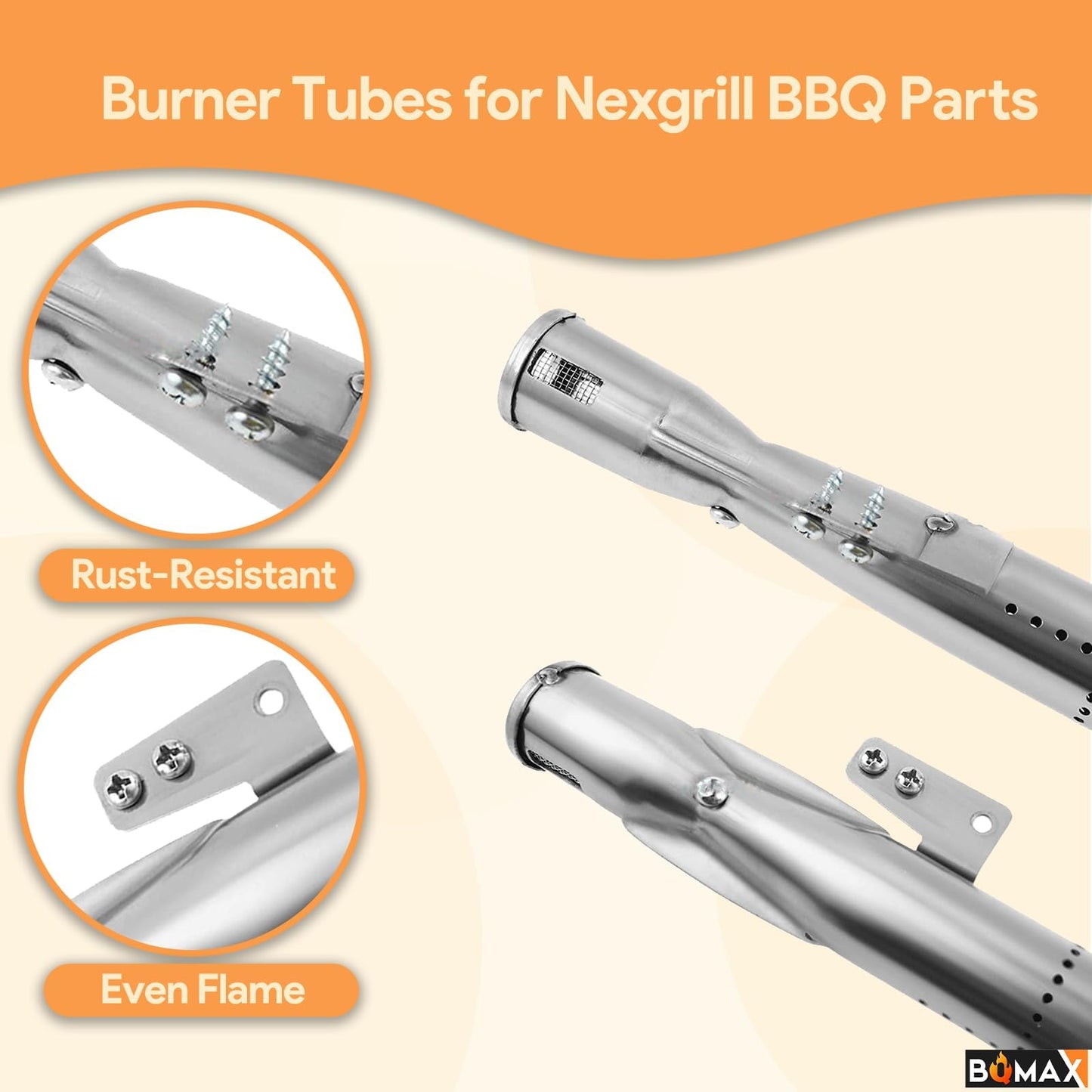BQMAX Replacemrnt Parts Kit for Nexgrill 720-0888, 720-0888N Gas Grill Models, Heat Plates Shield Replacement Parts, Flame Tamers, Heat Tents, Grill Burner Replacemnt Parts for Nexgrill,Tube Burner Repair Kit (5-Pack)