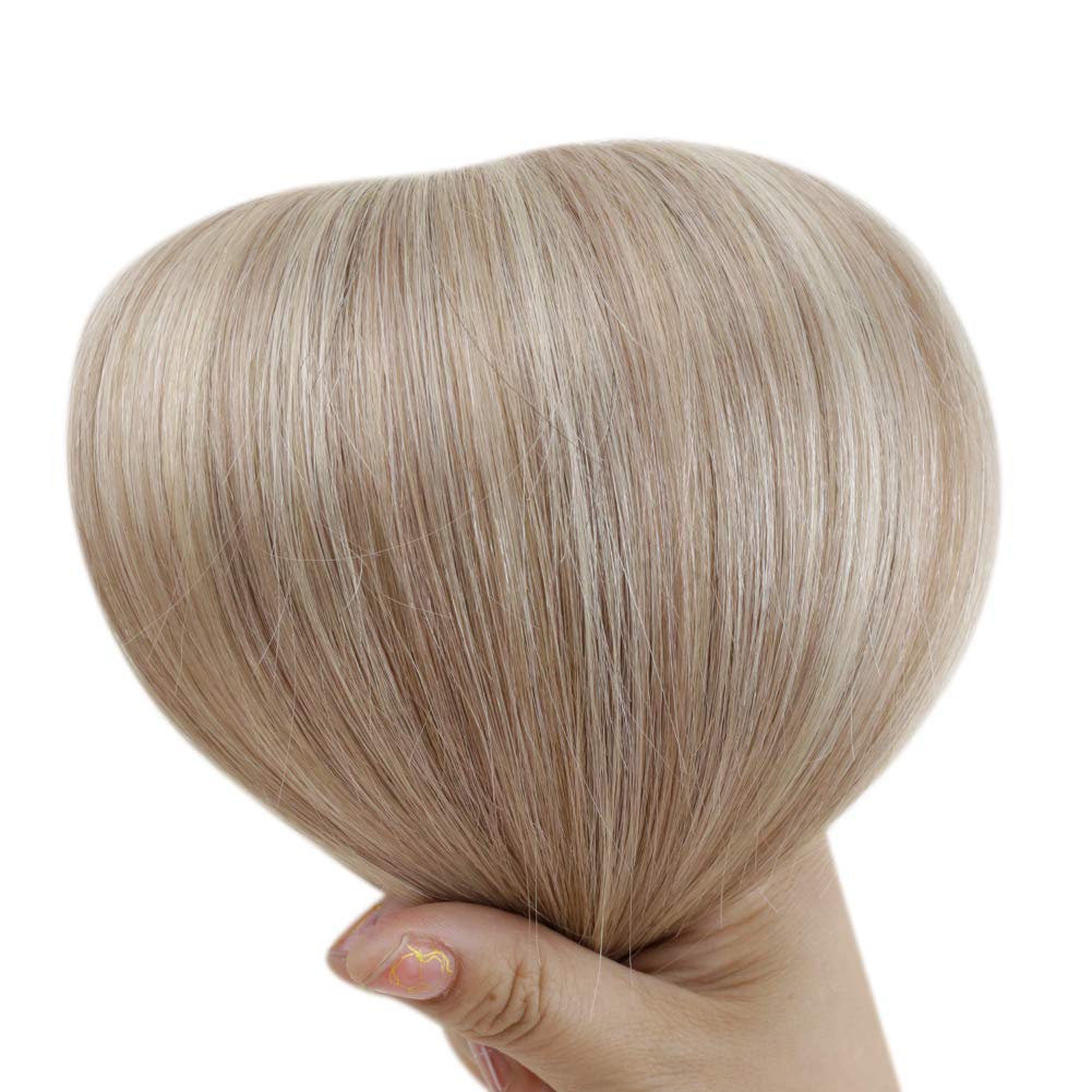 Full Shine Clip in Hair Extensions for Women Color 18 Ash Blonde and 613 Bleach Blonde 14 Inch Straight Real Human Hair Extensions Lace Clip in Extensions 60 Grams 3 Pieces Soft Natural