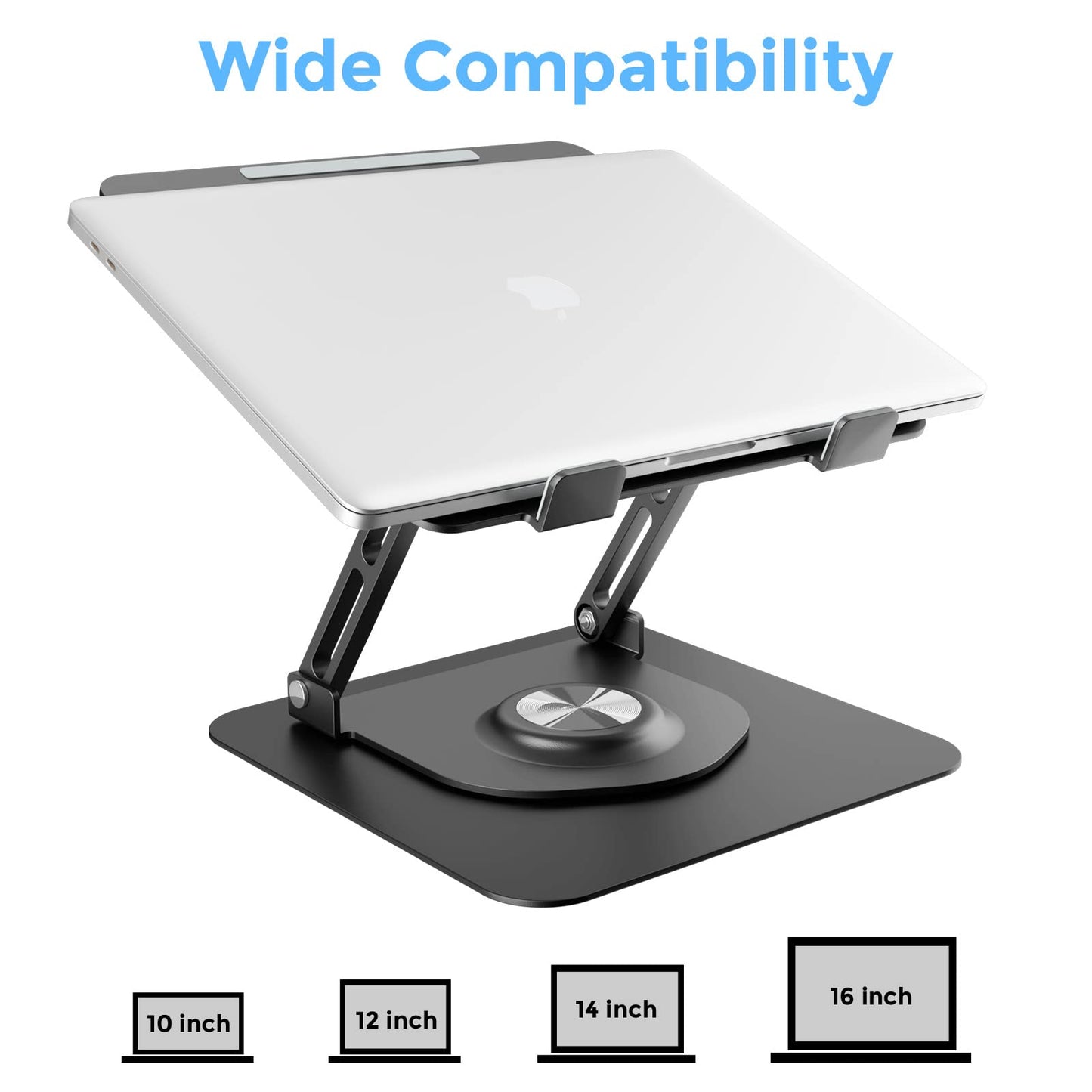 Swivel Laptop Stand for Desk, Adjustable Height Aluminum Computer Stand with 360 Rotating Base, Foldable Ergonomic Riser, Portable Laptop Holder Compatible with MacBook, All Laptops 10-17'', Black