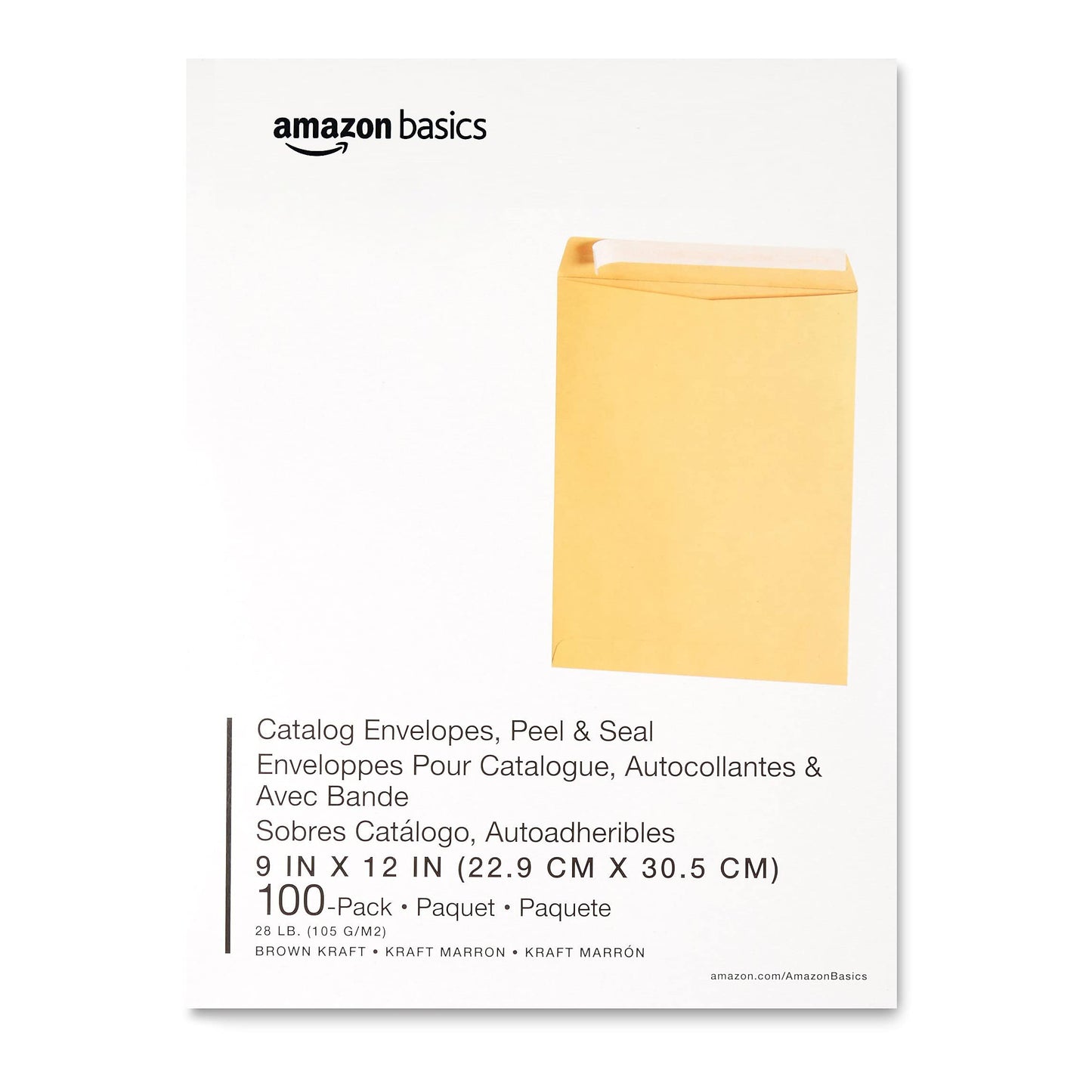Amazon Basics Catalog Mailing Envelopes, Peel & Seal, 9x12 Inch, Brown Kraft, 100-Pack - AMZP13