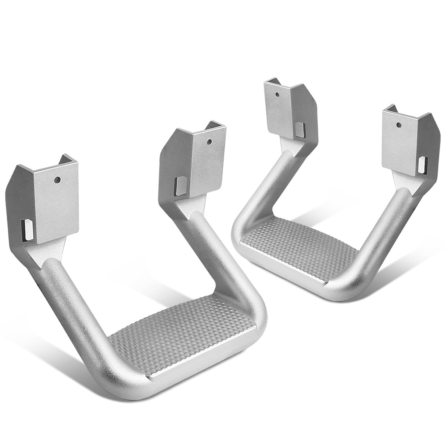 DNA Motoring Pair Aluminum Side Hoop Steps Universal Side Step Compatible with Chevy GMC Dodge Pickup Trucks SUVs, 11" L x 6" H x 12" W, 2 Pcs, Silver, SSTEP-SS