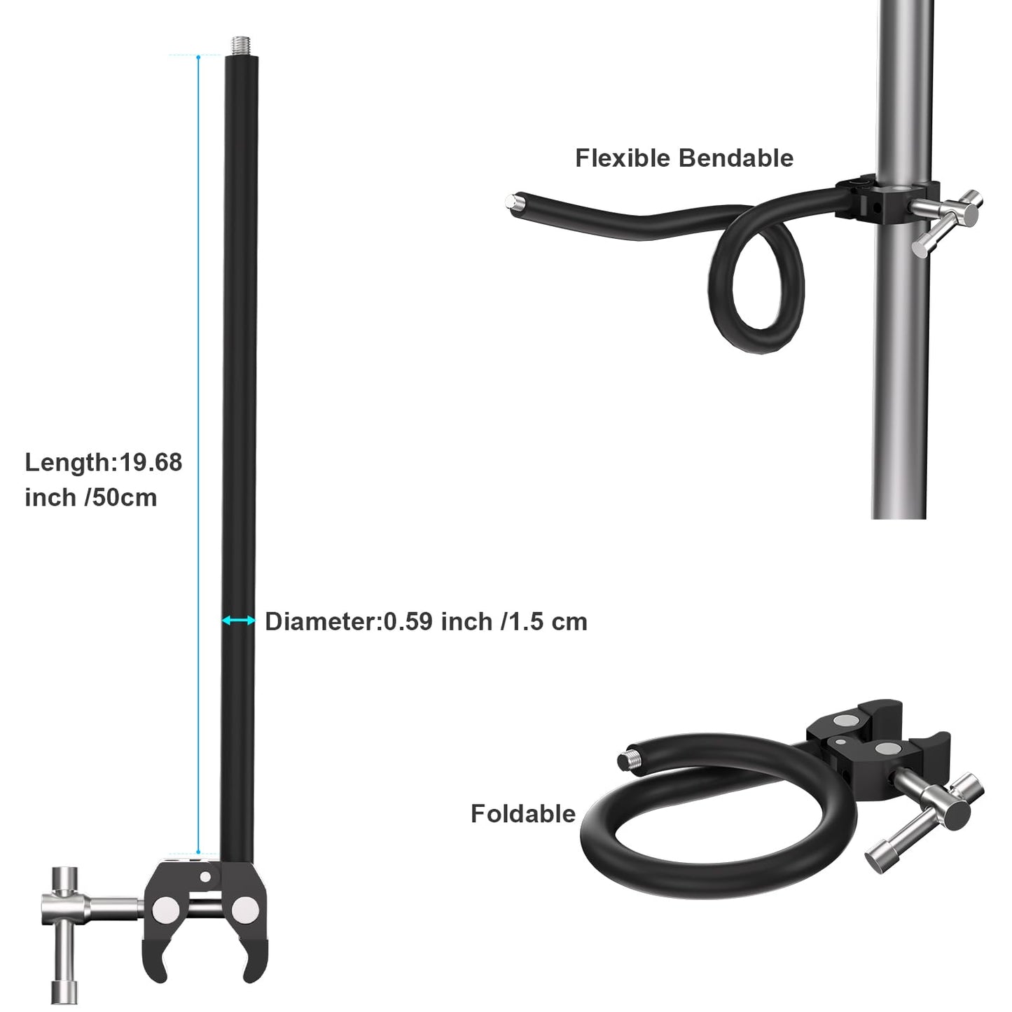 Mippko Gooseneck Microphone Stand,19.69" Flexible Adjustable Arm Super Crab Clamp Mic Clip 3/8"-16 to 5/8"-27 Adapter Mount,Compatible with Shure/Fifine / AT2020 / Pyle/Blue Snowball/Razer