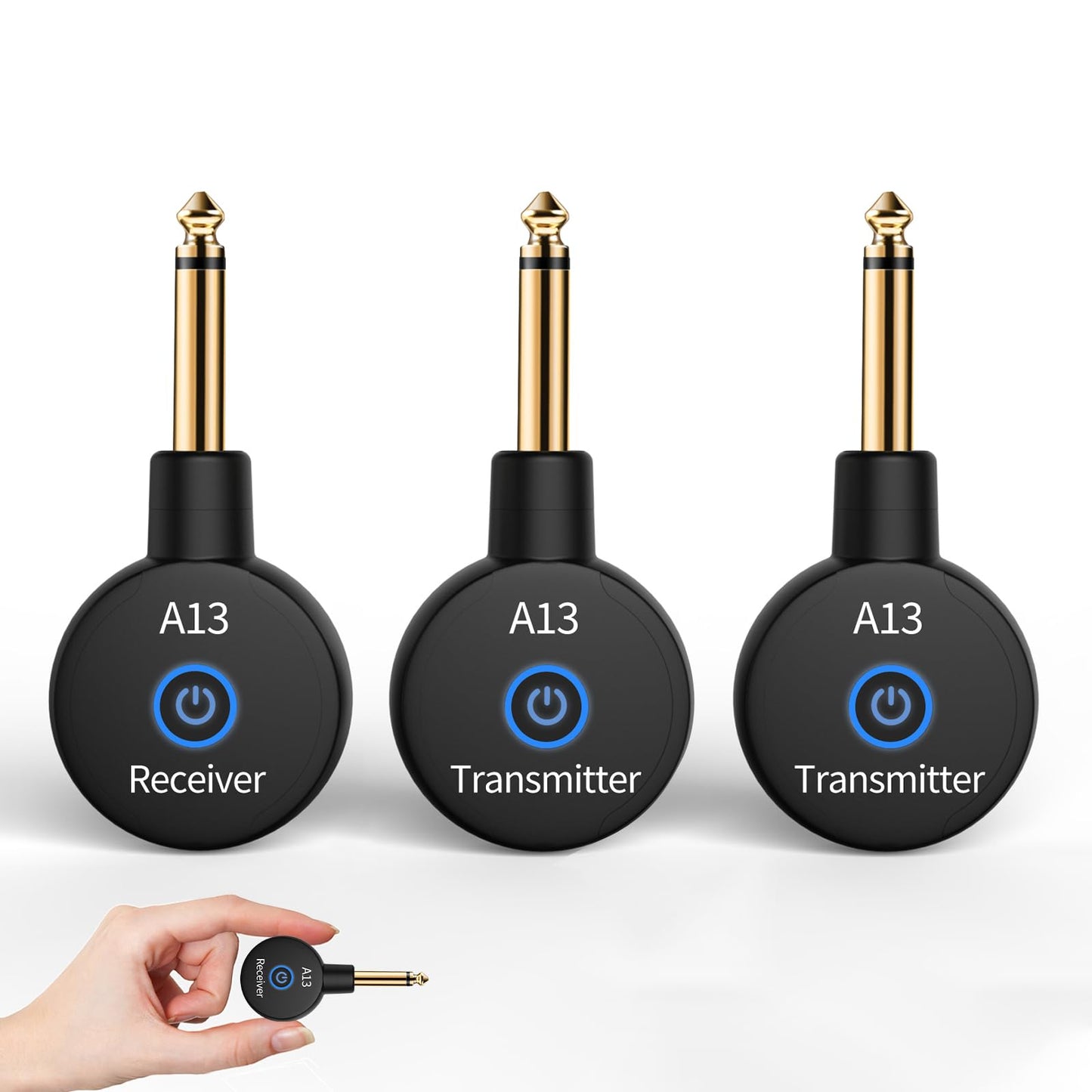 A13-2 Wireless Guitar Transmitters Receivers, Wireless Bass/Keyboard System, 2.4GHz Guitar Accessories, No Latency, 100ft Range, Rechargeable 5-Hour Battery, Plug & Play