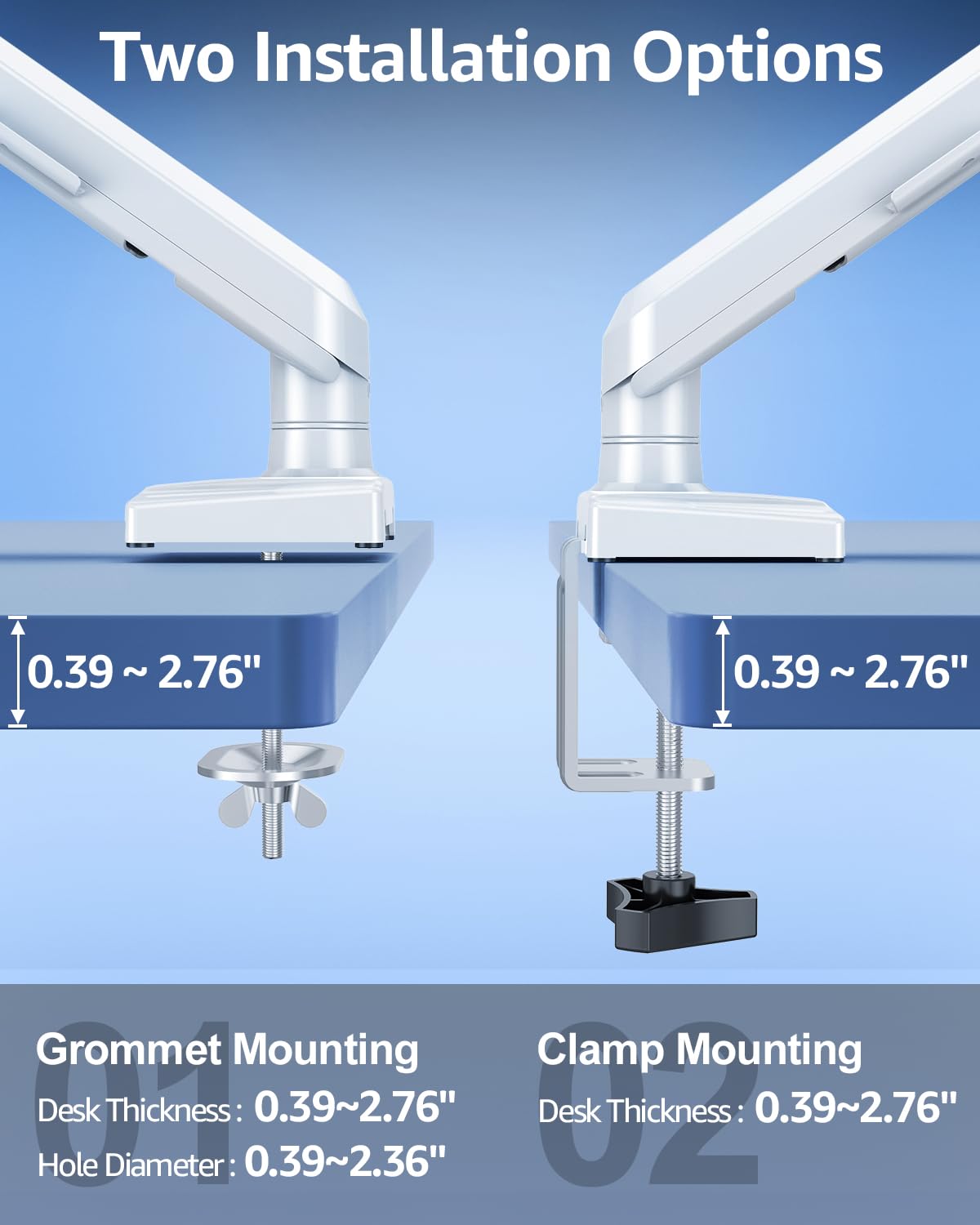 Single Monitor Mount for 13-32 inch Screen, Gas Spring Arm, Gaming & Home Office Use, VESA 75x75mm & 100x100mm, Freelift Pro White
