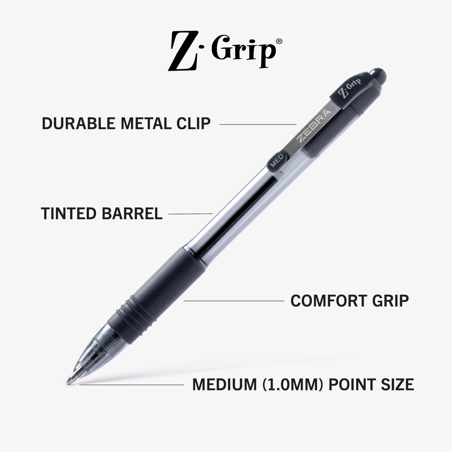 Zebra Pen Z-Grip Retractable Ballpoint Pen, Smooth-Flowing Black/Blue/Red Ink, 1.0mm Medium Point, School & Office Supplies, Ideal for Note-Taking, Journal and Planner Use, 48-Pack (22048)