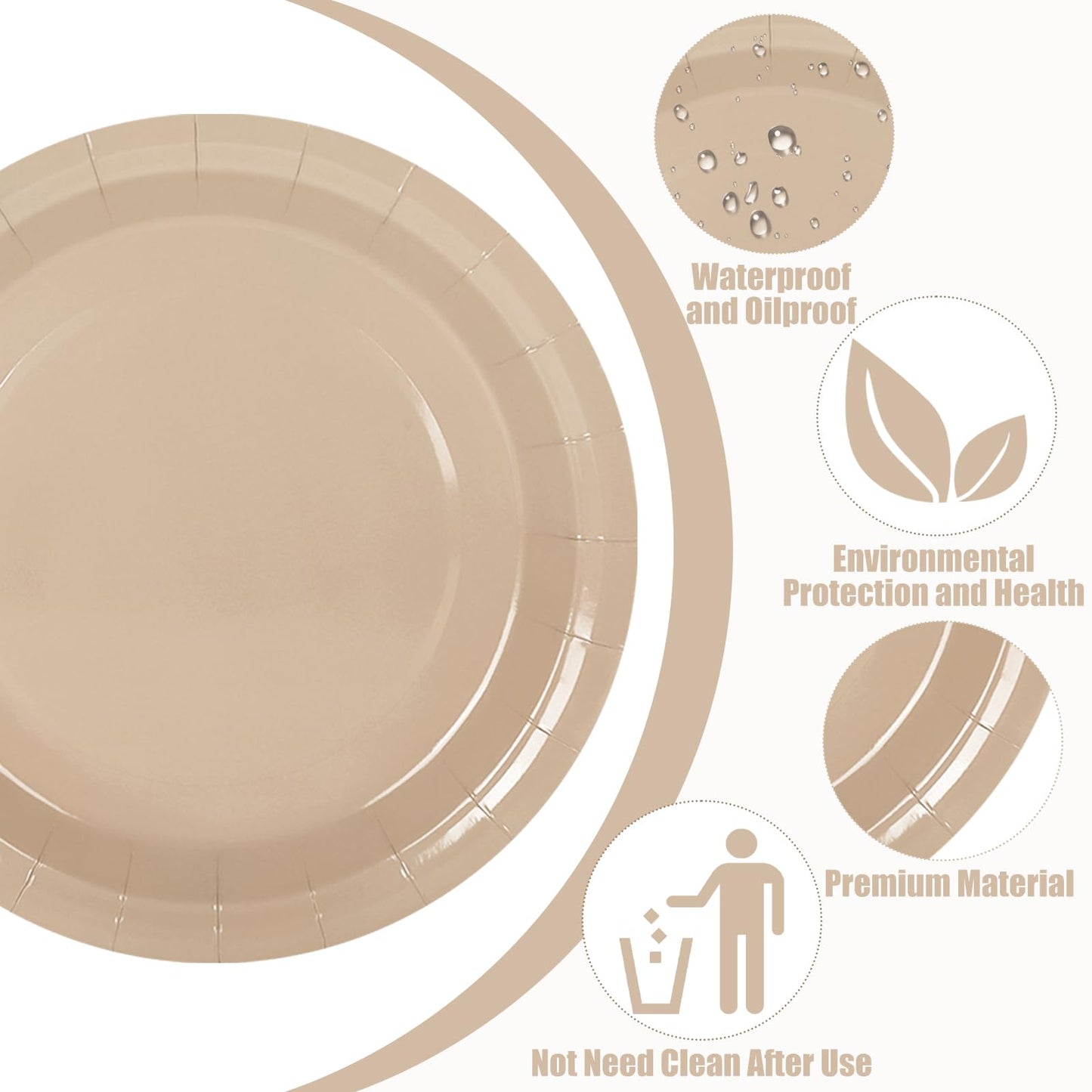 Whaline 60Pcs Fall Brown Paper Plates 9 Inch Autumn Gradient Brown Color Round Plates Neutral Boho Disposable Plates for Fall Harvest Thanksgiving Party Wedding Baby Shower Tableware Supplies