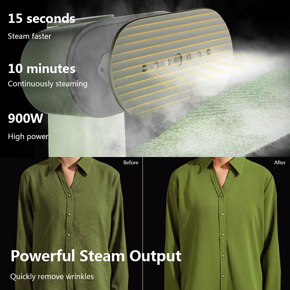 Nexdoo G6 Steamer for Clothes Portable 2-in-1 Travel Iron for Clothes, Just 0.7lbs Lightly, 10 Minutes of Continuous Steam, 900W Light Steamer for travel and home (green)