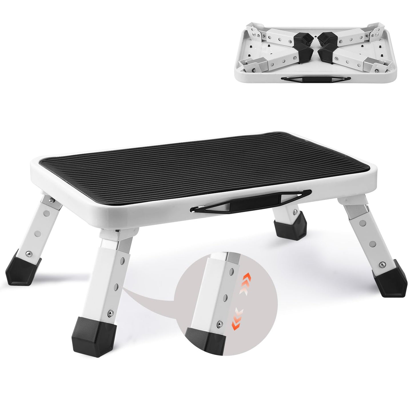 VEVOR Step Stool 1-Step 330lbs Capacity, Folding Steel Step Ladder 3 Adjustable Height, Portable Toddler Step Stools for Adults, Non-Slip Sturdy Step Ladders for Office, RVs, Pets, Bathrooms,Bedrooms