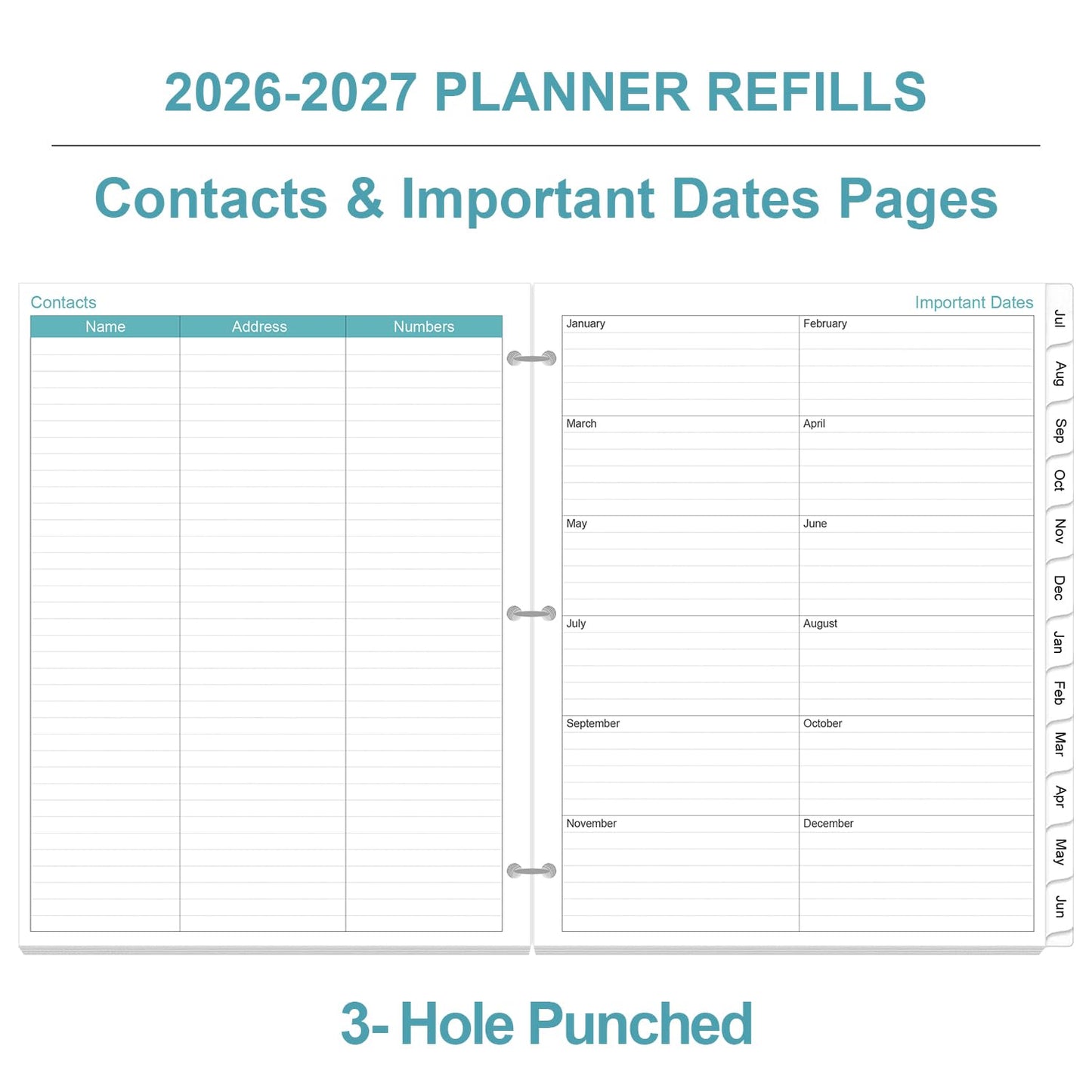 2026-2027 Planner Refill - One Page Per Day, 3-Hole Daily ＆ Monthly Planner Refills, July 2026 - June 2027, 8.5" x 11"