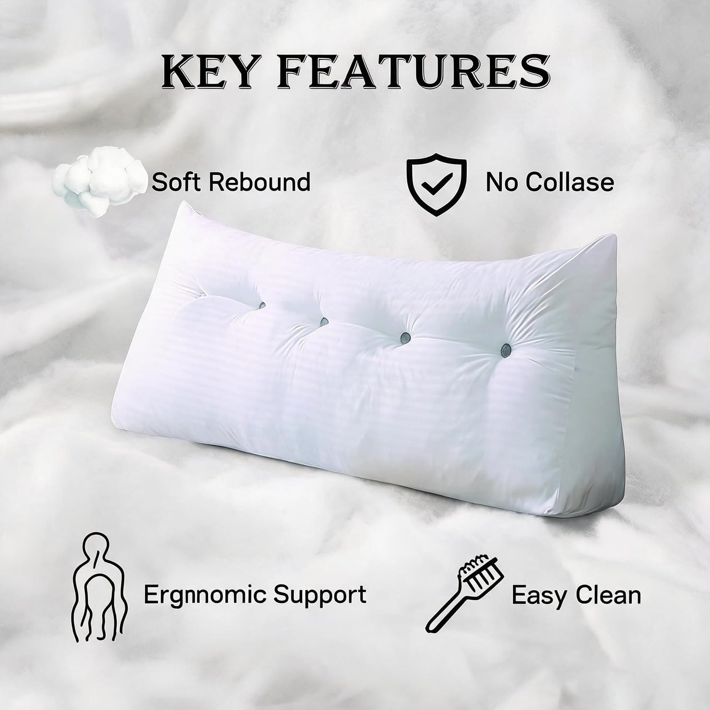 WANKEI Triangular Headboard Pillow,Large Wedge Pillow Decorative Body Throw Pillows Bed Backrest Reading Bolster Lumbar Cushion for Sofa Bed with Removable Cover,Grey-Queen-59(L)x7.8(W)x19.7(H)inch