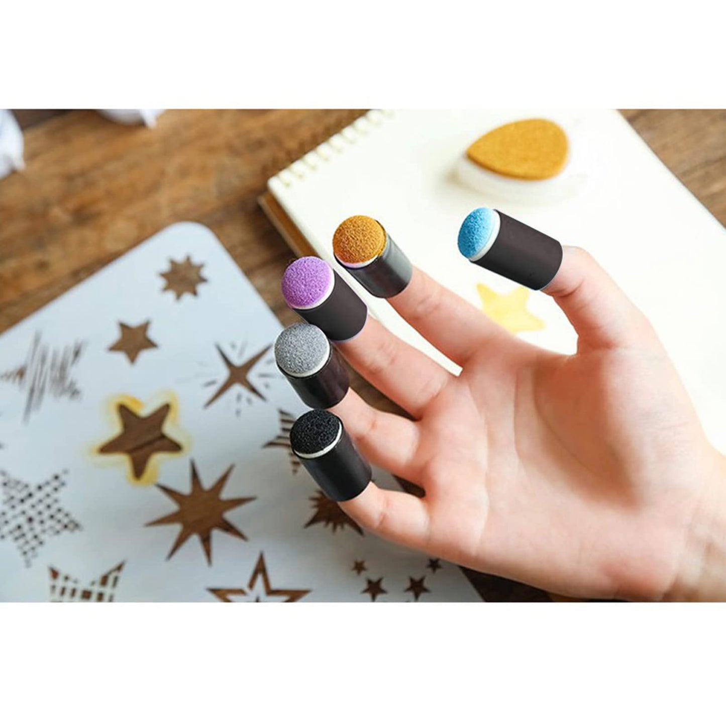 40pcs/lot Sponge Finger Daubers Foam with Box Finger Painting Craft Set Fingerpaint Drawing Sponge Foam Finger Chalk Ink