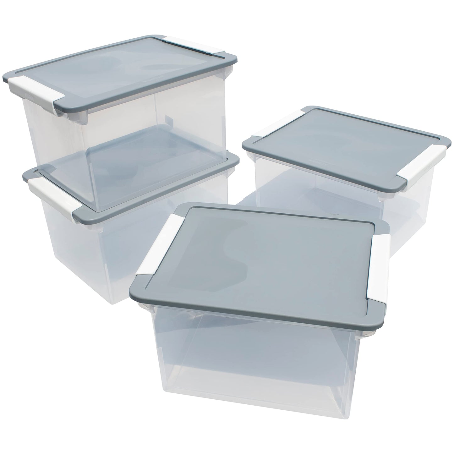 Storex Letter/Legal File Tote with Locking Handle, Clear/Silver (61530U01C)
