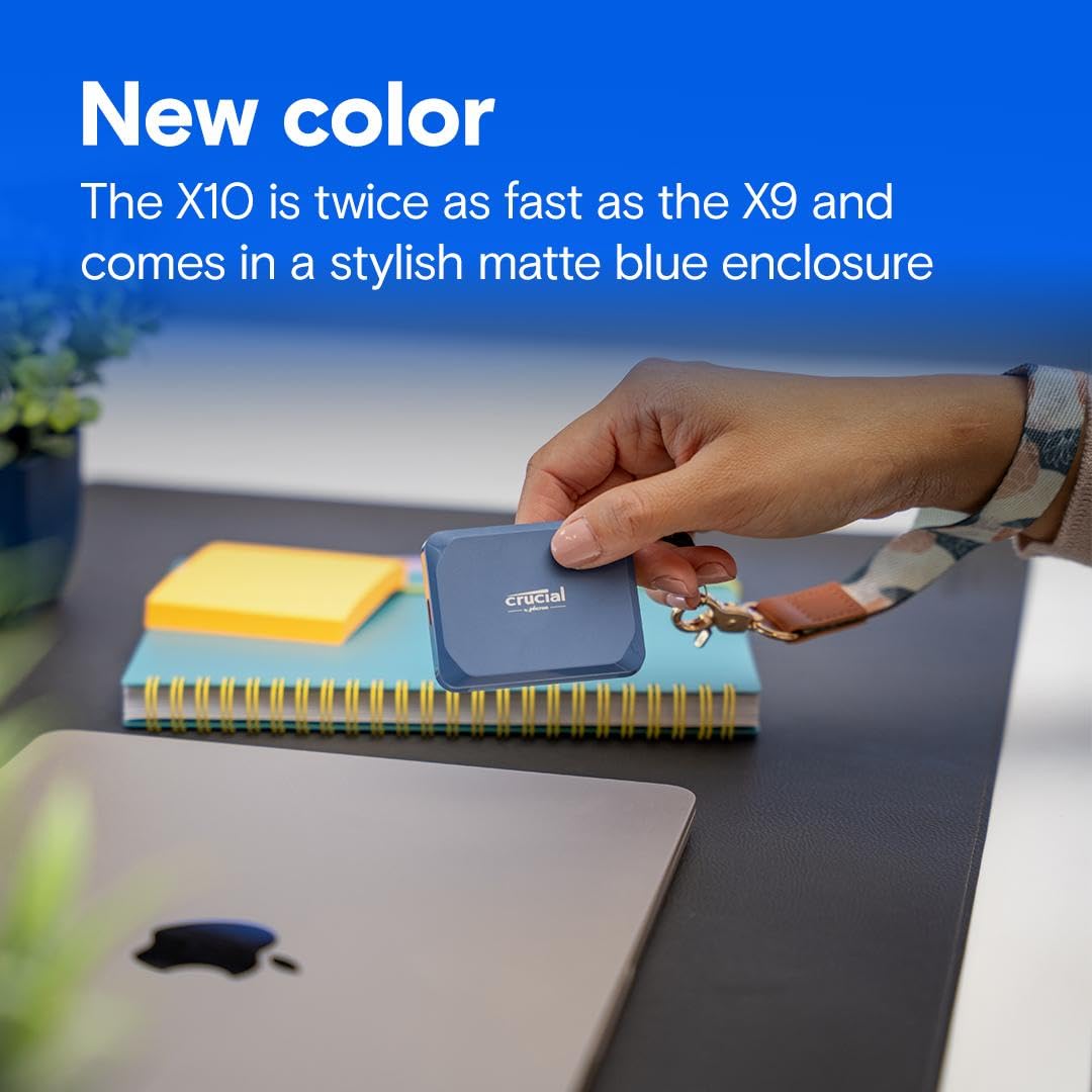 Crucial X10 1TB Portable SSD, Up to 2,100MB/s, USB 3.2 USB-C, External Solid State Drive, Compatible with Windows, Mac & Android, Durable Storage for Games, Photos & Files, Blue - CT1000X10SSD9-02