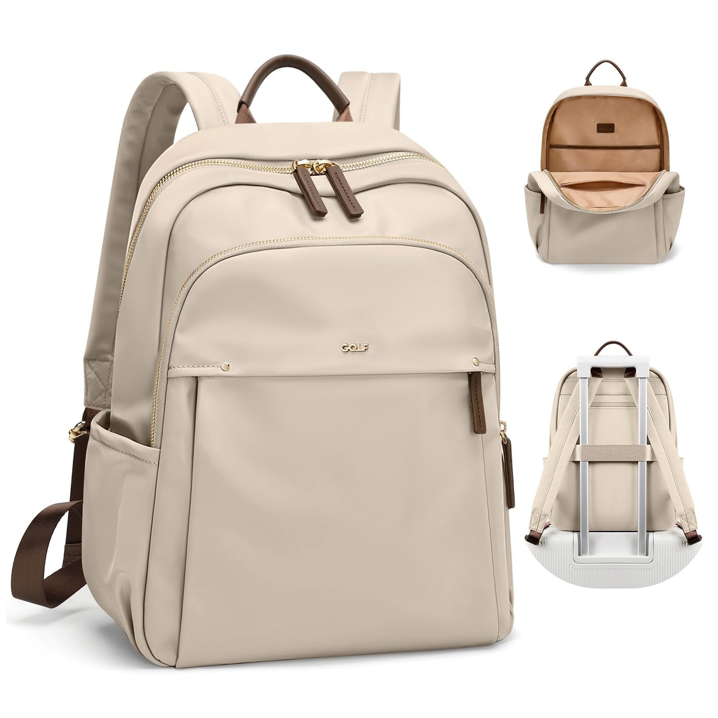 Stylish Laptop Backpack for Women Computer Bag Fits 14 Inch Notebook Travel College Work Backpacks Purse (Apricot)