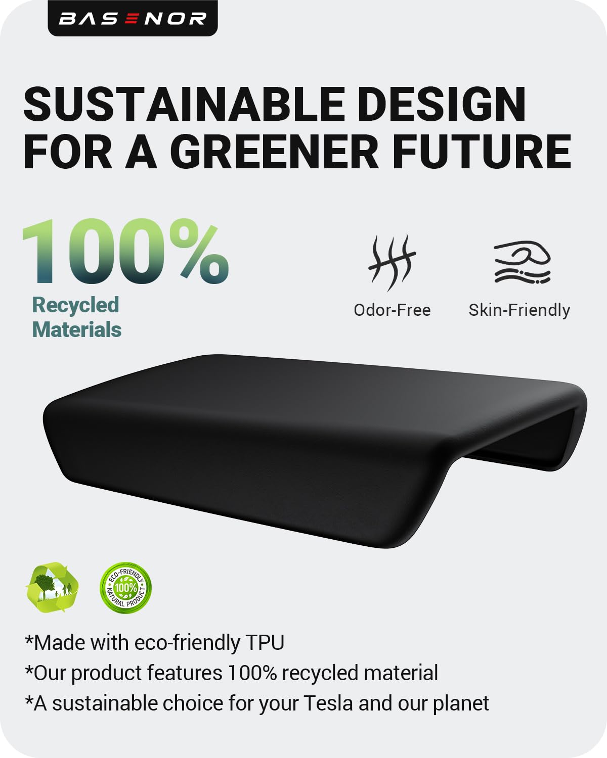 BASENOR Tesla 2020-2024 Model Y 2017-2023 Model 3 Center Console Cover TPU Armrest Cover Non-Slip Protector Armrest Tesla Interior Accessories Black (Not Compatible with 2024 2025 Tesla Model 3)