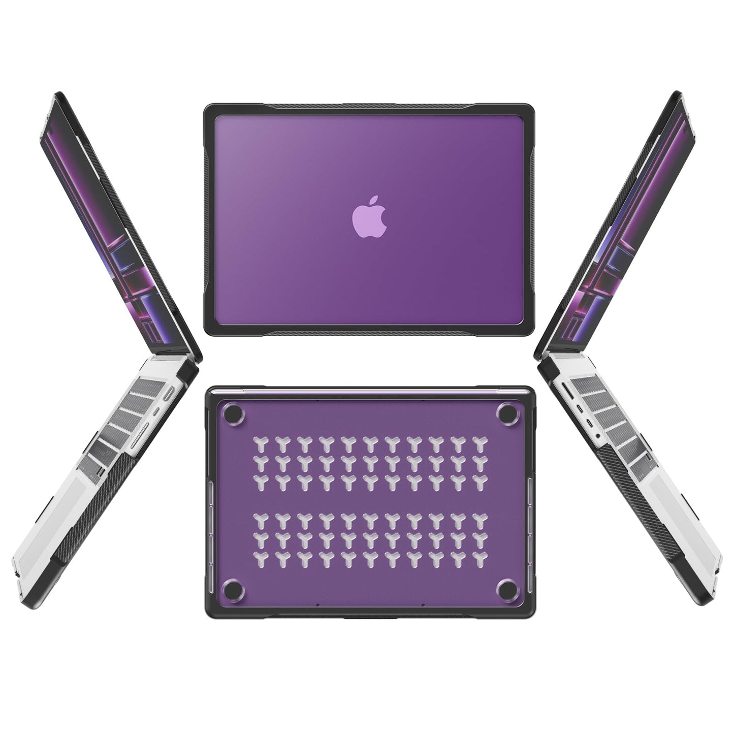 Batianda Ultimate Protection Case for New MacBook Pro 16 inch Model A2780 (M2 M1 Pro/Max Chip) 2023 2021 Release Matte Carbon Fiber Edges Shockproof with Keyboard Cover and Screen Protector,Purple
