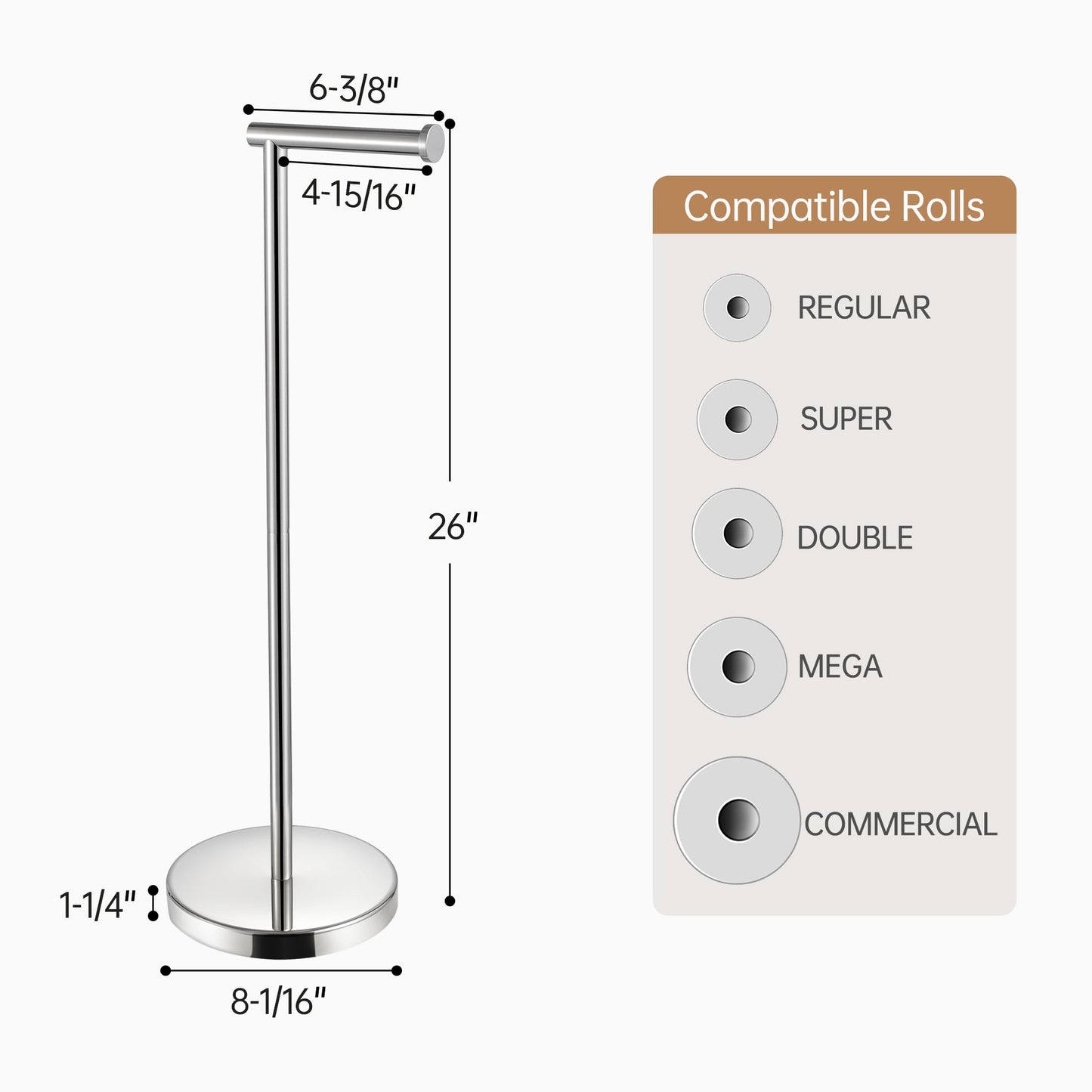 KES Toilet Paper Holder Free Standing 26" H (Taller Version), Toilet Paper Holder Stand with Weighted Base for Bathroom, Rustproof 18/8 Stainless Steel Polished Finish, BPH283S66