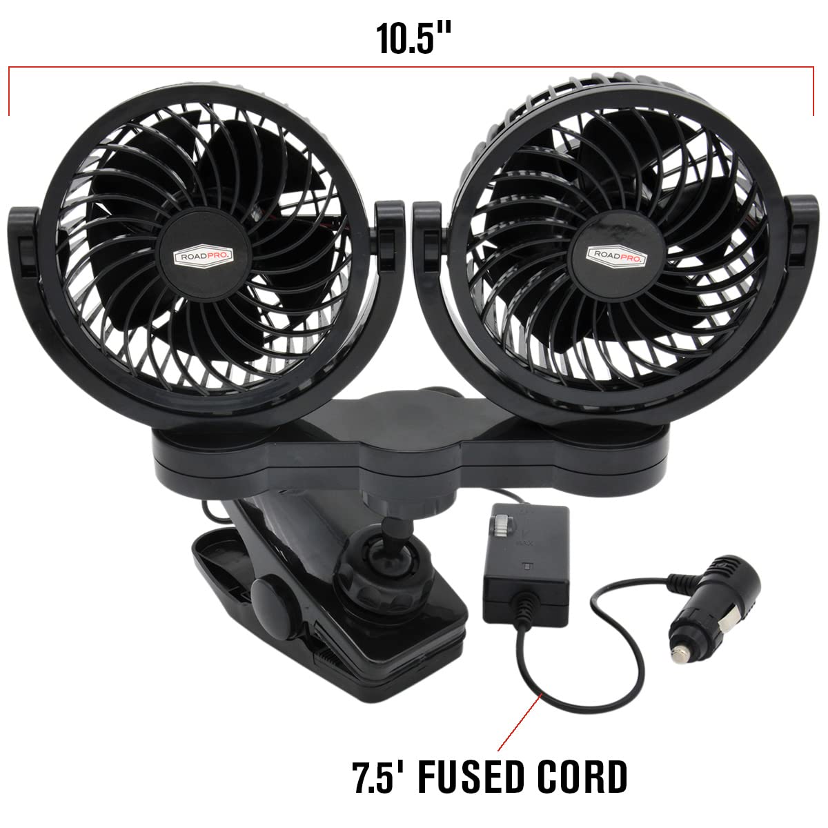 RoadPro RPSC8572 12-Volt Dual Fan with Mounting Clip, Black, 10X7X12