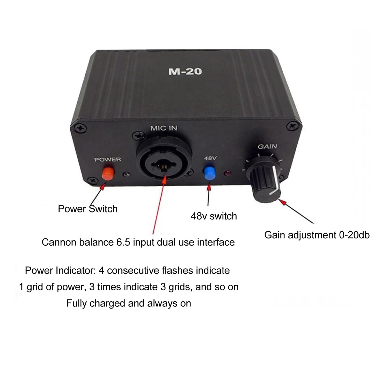 Mic Preamp with High Gain, 48V Phantom Power XLR Output for Dynamic and Condenser Microphones, Microphone Booster