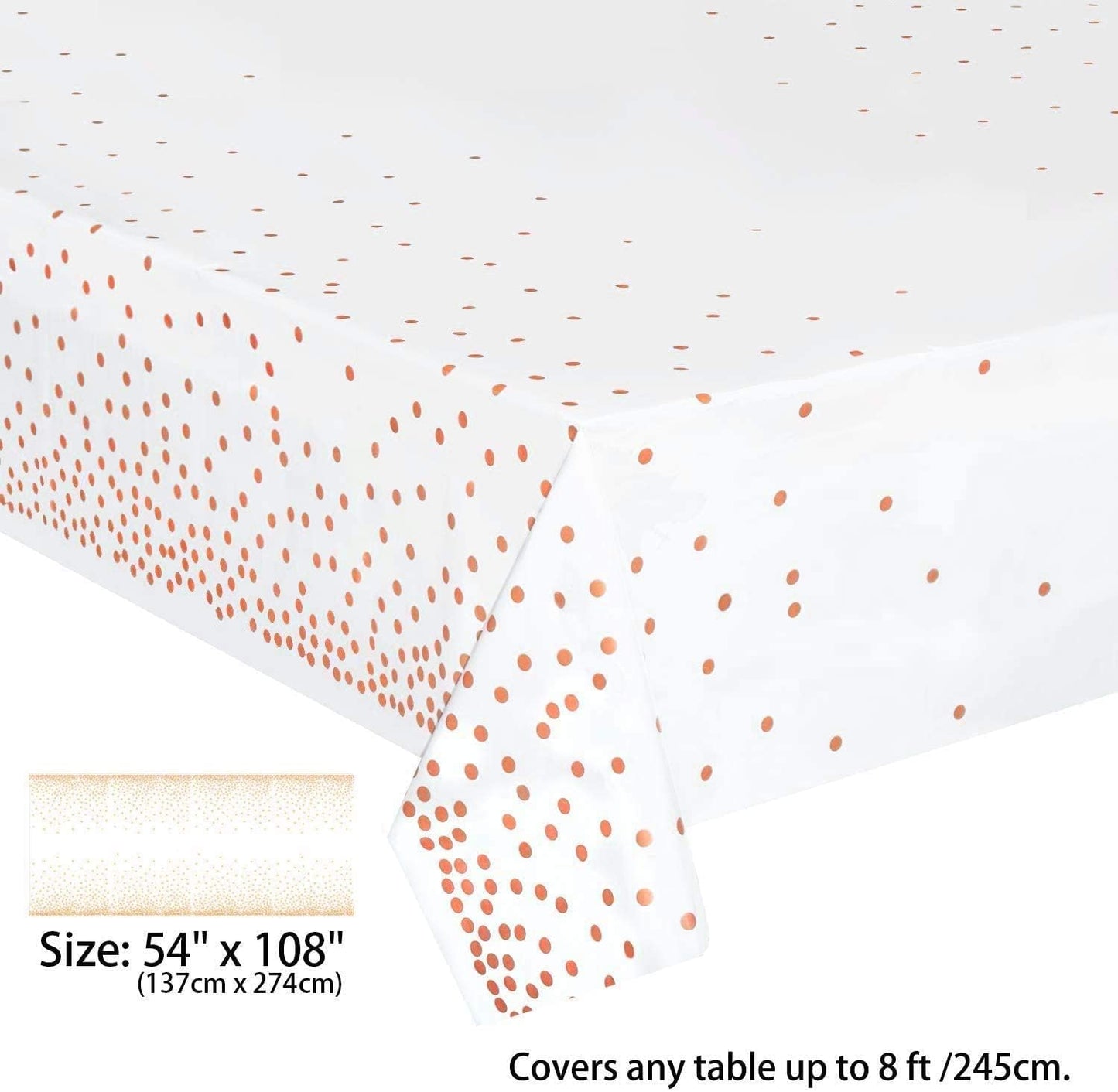 201 PCS Disposable Plates Rose Gold Party Supplies, Polka Dots Paper Plates, Include 50 Dinner Plates,50 Dessert Plates,50 Napkins 50 Cups, 1 Plastic Tablecloth,for Baby Shower Wedding Birthday