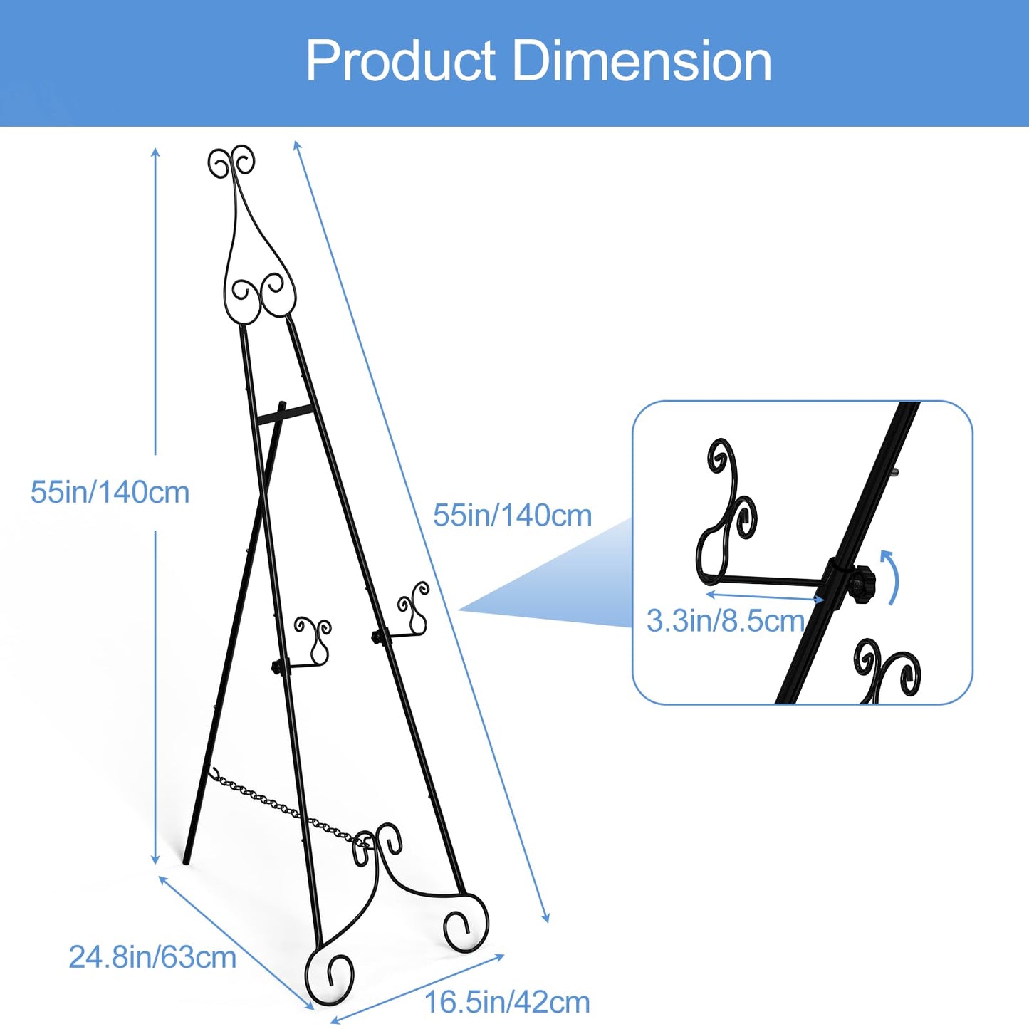 2 PCS Black Easel Stand for Sign, Metal Poster Easel Holder, Adjustable Wedding Sign Stand with Chain Support for Display, Party Painting.