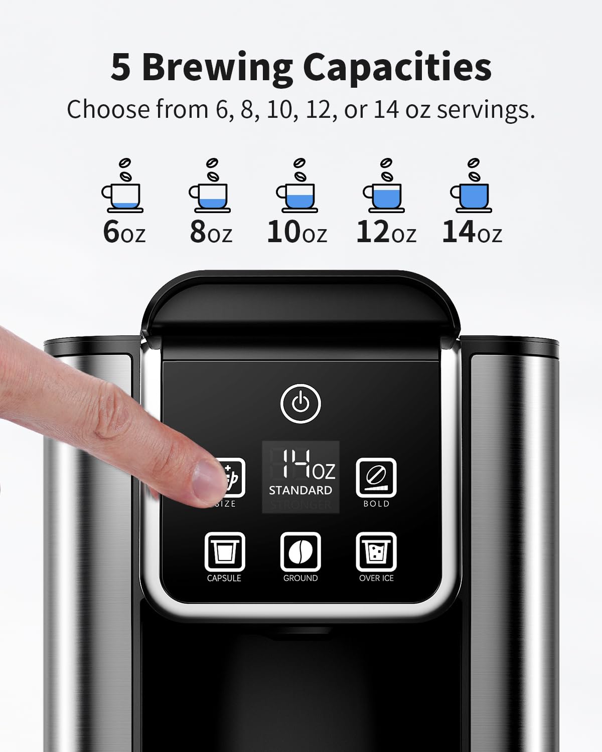 KIDISLE Hot & Iced Single Serve Coffee Maker, K Cup & Ground Coffee Compatible, Bold Flavor Setting, 6–14oz Brewing, Large 50oz Detachable Water Tank, Black 2.0