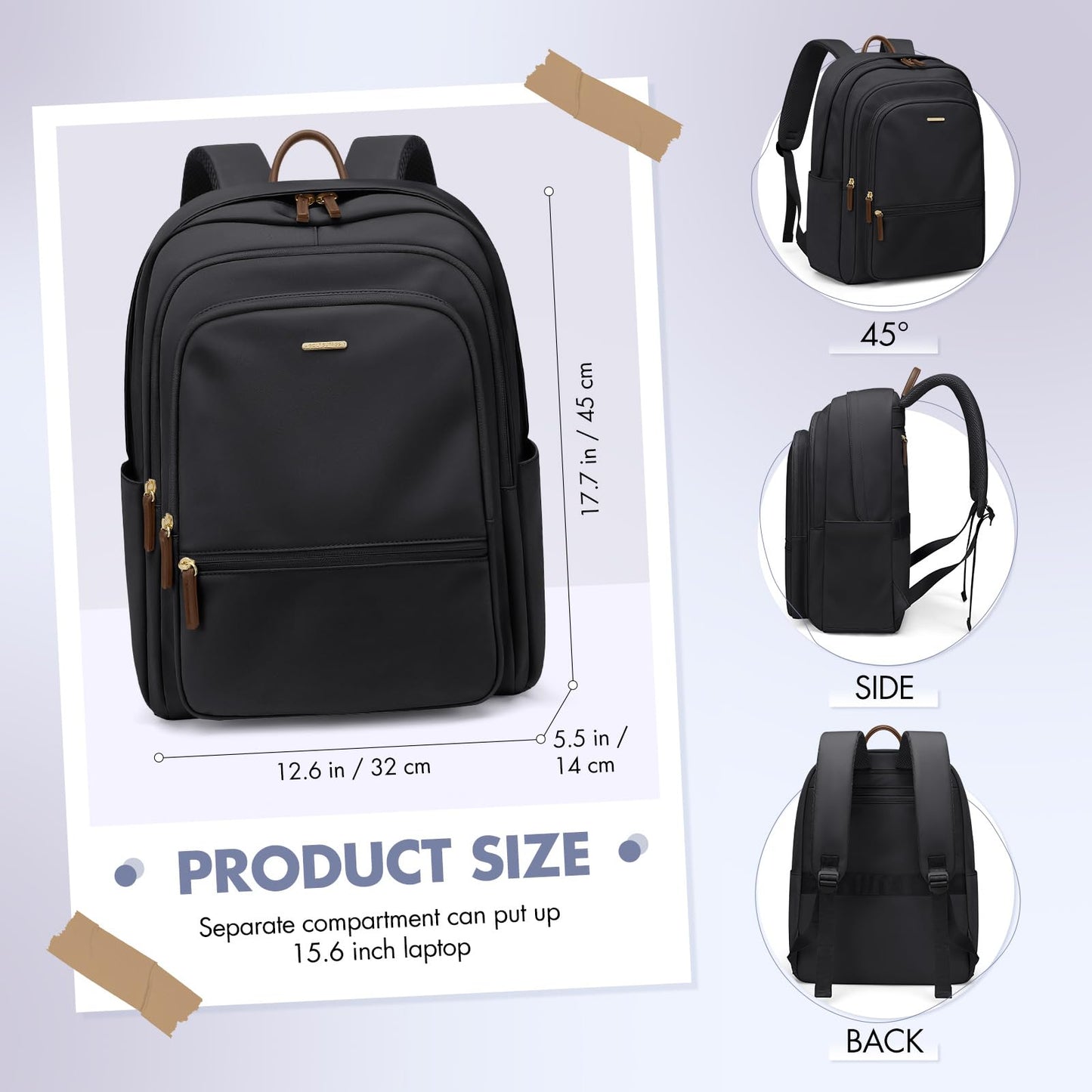 Backpack for Women Work College Travel Laptop Backpacks Multi-Functional Casual Daypack Teacher Nurse Everyday Bags Fits 15.6 Inch Notebook (Black)