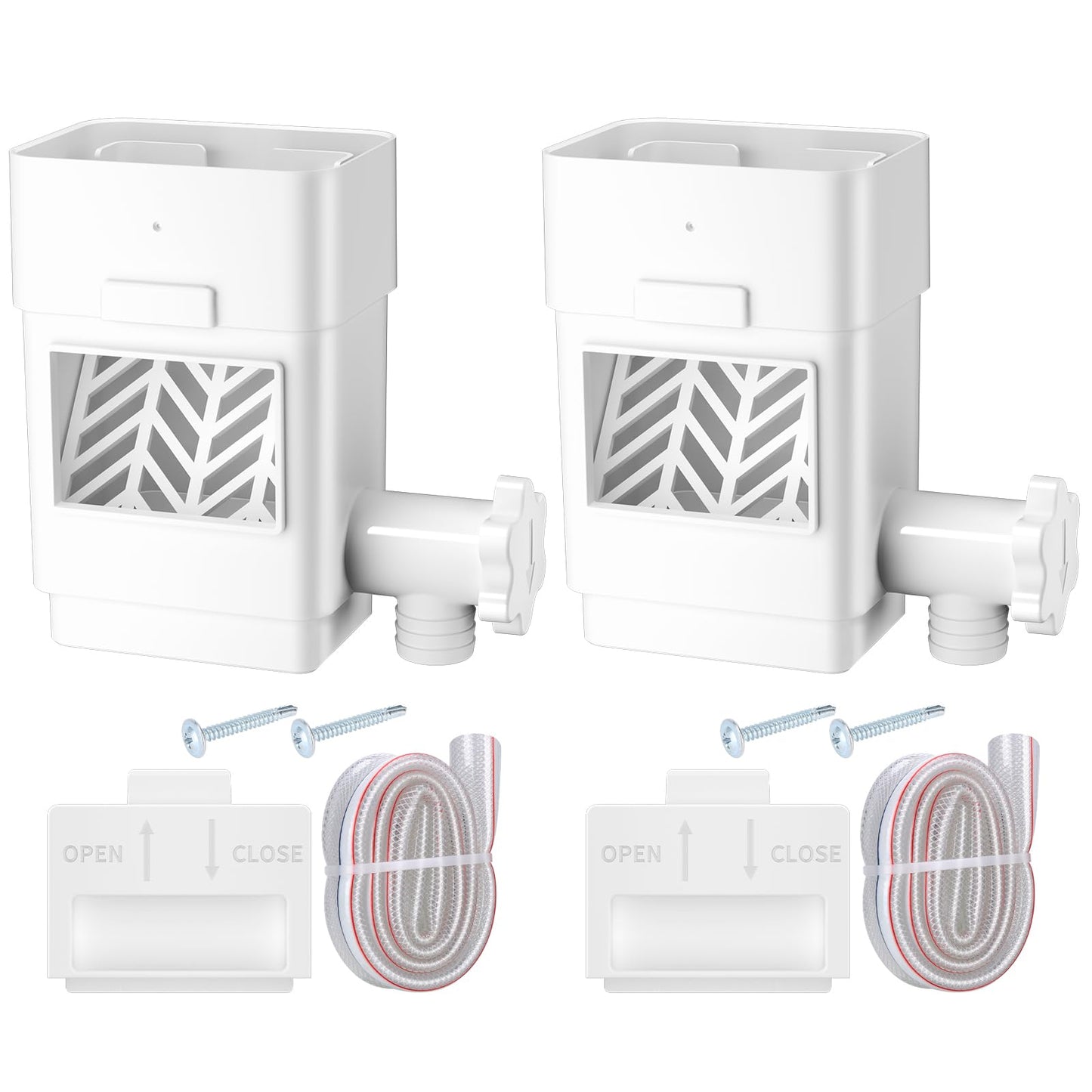 Upgraded 2Pack Rain Barrel Diverter Kit, Rainwater Collection System for 2''x3'' & 3''x4'' Downspout, Gutter Diverter for Rain Barrel with Enhanced Water Capacity, Filter, Adjustable Valve, White