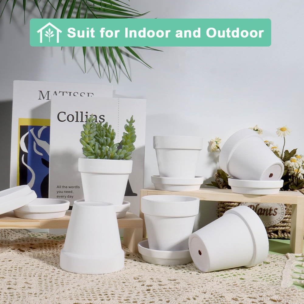 3 Inch White Clay Pot for Plant with Saucer - 12 Pack Small Terra Cotta Plant Pot with Drainage Hole, Flower Pot with Tray, Terracotta Pot for Indoor Outdoor Plant
