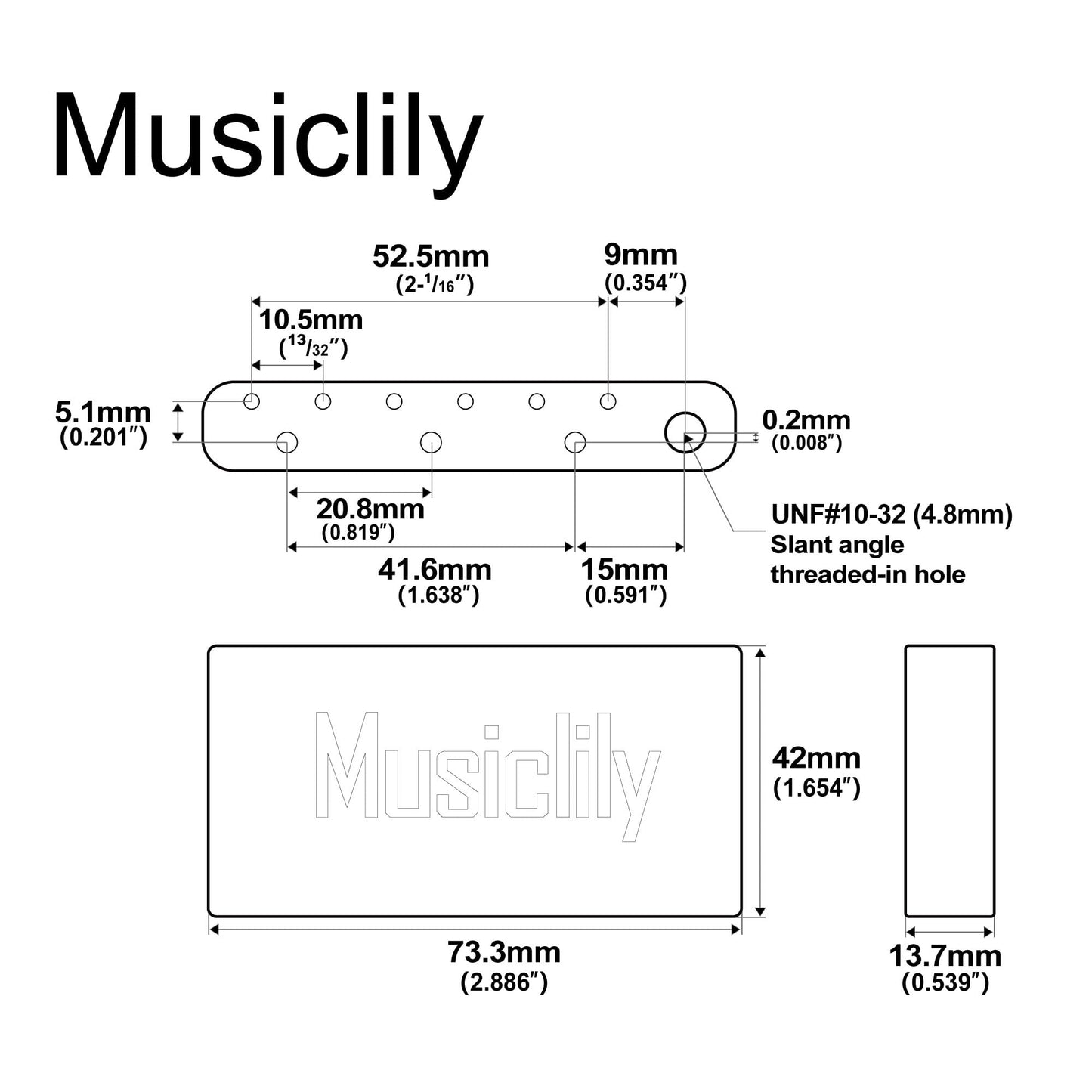 Musiclily Ultra 52.5mm (2-1/16 inch) Full Solid Steel Tremolo Block for MIM Mexico Fender Standard 6-Screw Strat Vintage Style Electric Guitar, 42mm Tall