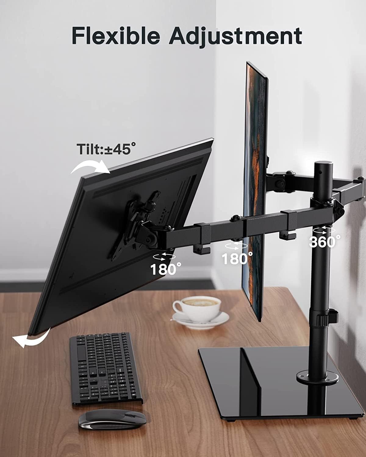 ErGear Dual Monitor Stand for 13”- 32” Screen, Freestanding Dual Arm Desk Mount with Sturdy Base, Gaming Double Monitor Stand Hold17.6lbs/Arm