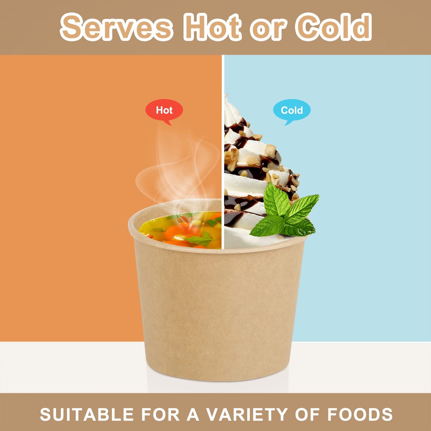 Ruisita 150 Packs Paper Ice Cream Cups 5 Ounce Disposable Soup Bowls Brown Dessert Bowls for Hot or Cold Food Party Supplies Treat Dessert Cups for Sundae Frozen Yogurt