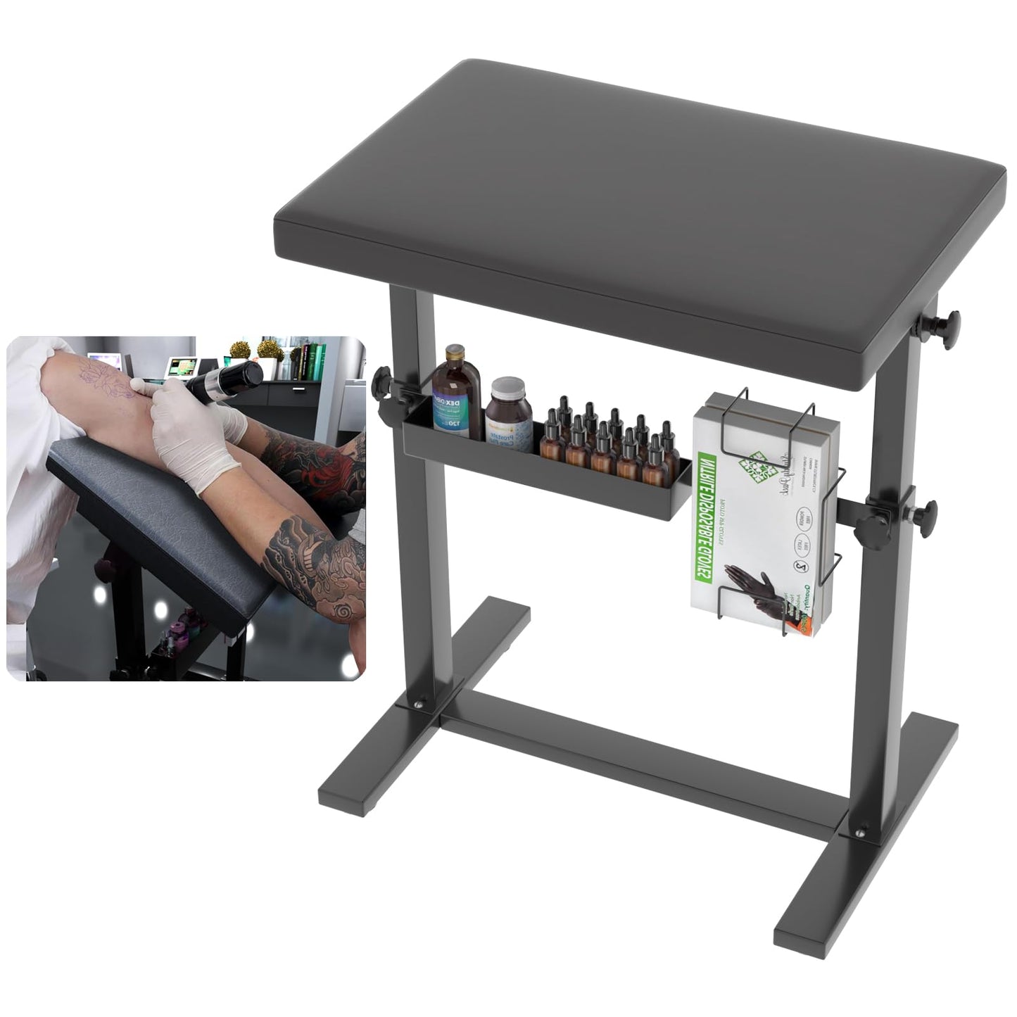 Barlezy Tattoo Armrest Stand, Height Adjustable 26"-38.5", Arm Leg Fixation, Black