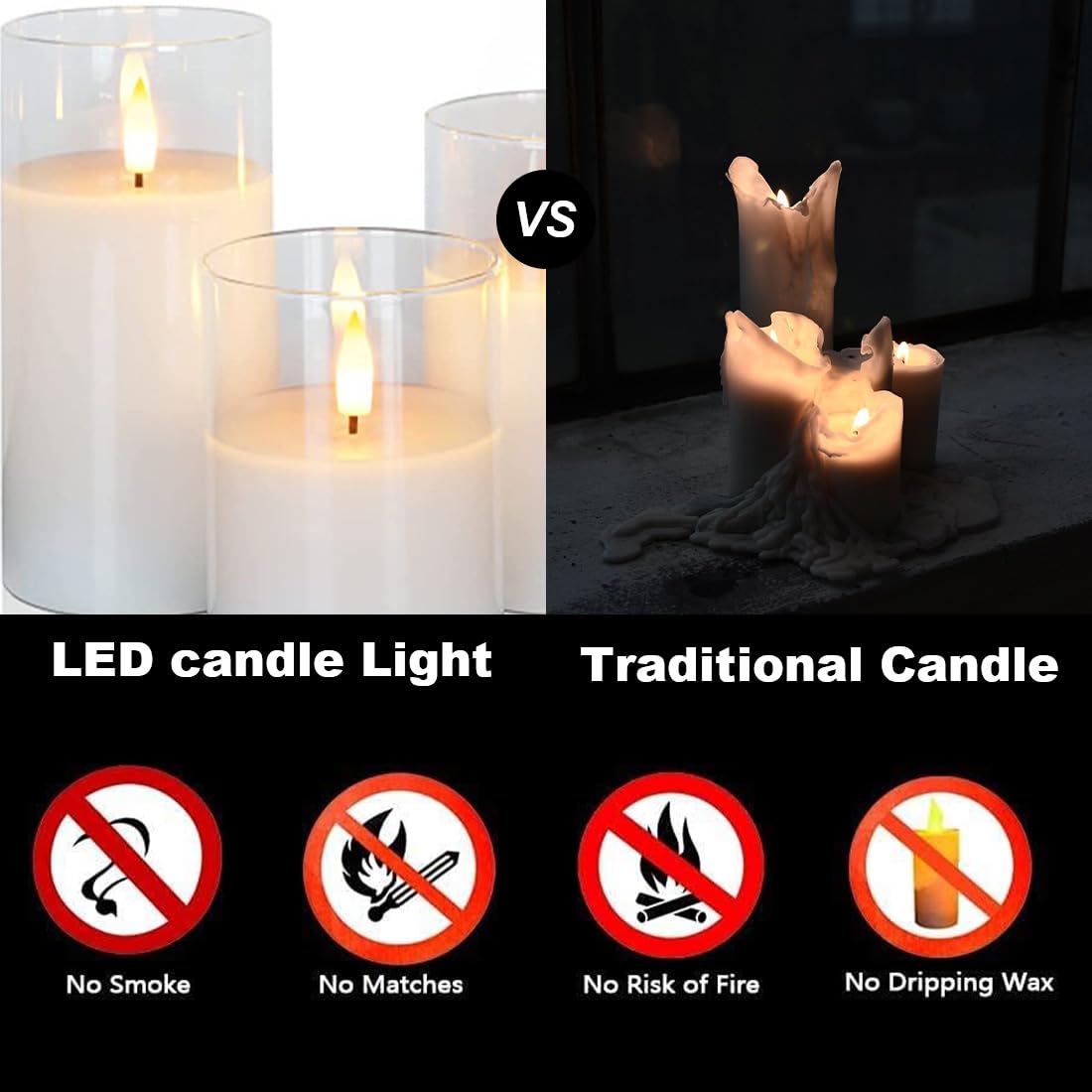 Set of 3 Clear Glass Flameless Candles Flickering with Remote, Battery Operated LED Pillar Candles for Home Decor & Weddings (D3in H4in 5in 6in)