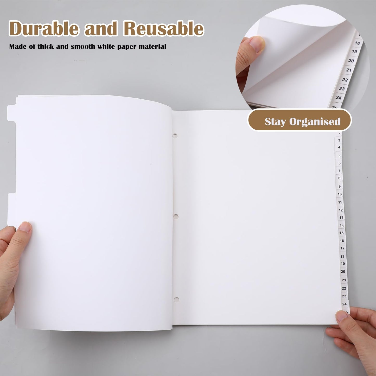 Yeaqee 1-100 Numbered Tabs Dividers for 3 Ring Binders 8.5 x 11 Inch Letter Size Numbered Dividers White Binder Index for File Notebook