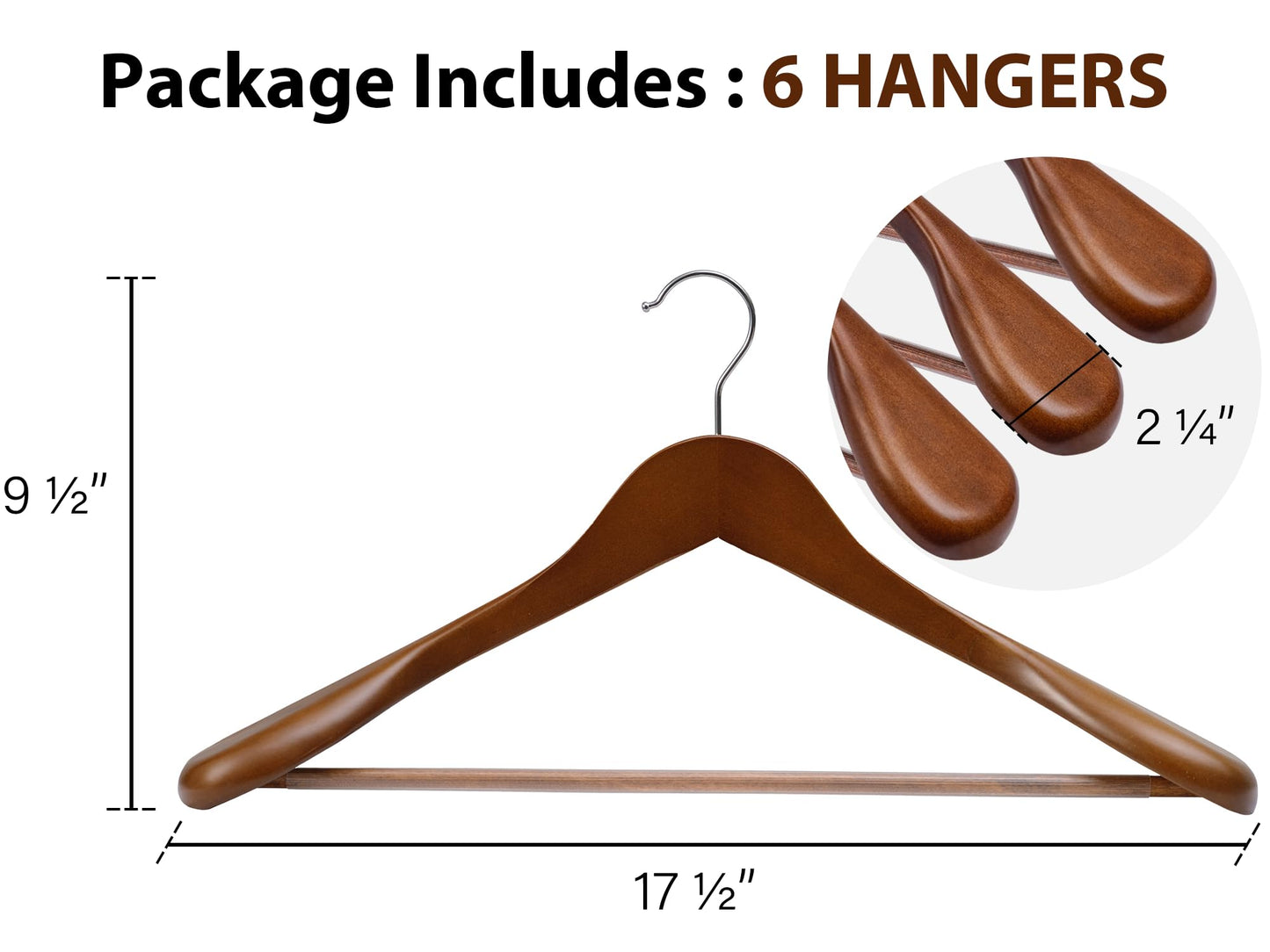 StorageWorks Wooden Hangers 6 Pack, Extra Wide Shoulder Wood Coat Hanger for Coats, Shirts, Jackets, Pants, Suits, Walnut Color