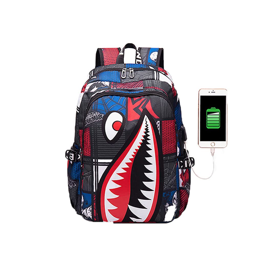 Boys' backpack School Backpack,Stylish backpack with USB port.Laptop Backpack can hold 15.6in Notebook (Red)