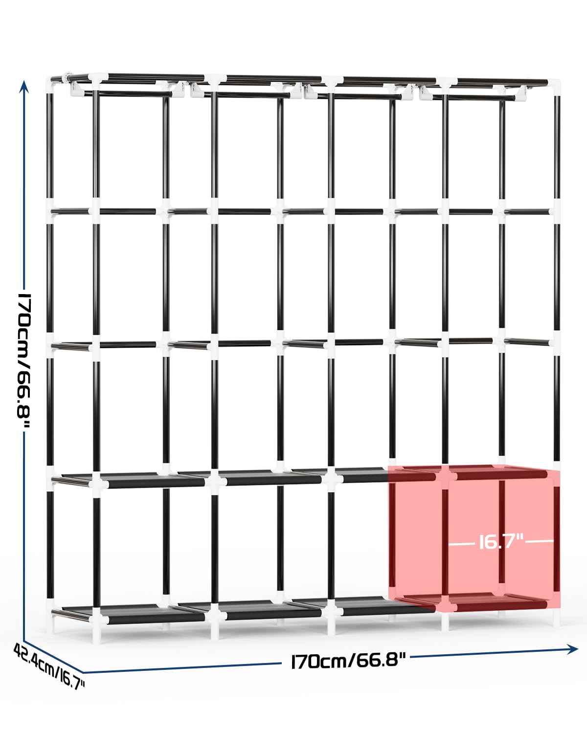 Mavivegue Wardrobe Closet with 4 Hanging Rods, Portable Closet Wardrobe, Non-Woven Fabric Cover, Closet Organizers for Bedroom and Living Room, Black, 67" W x 17" D x 67" H