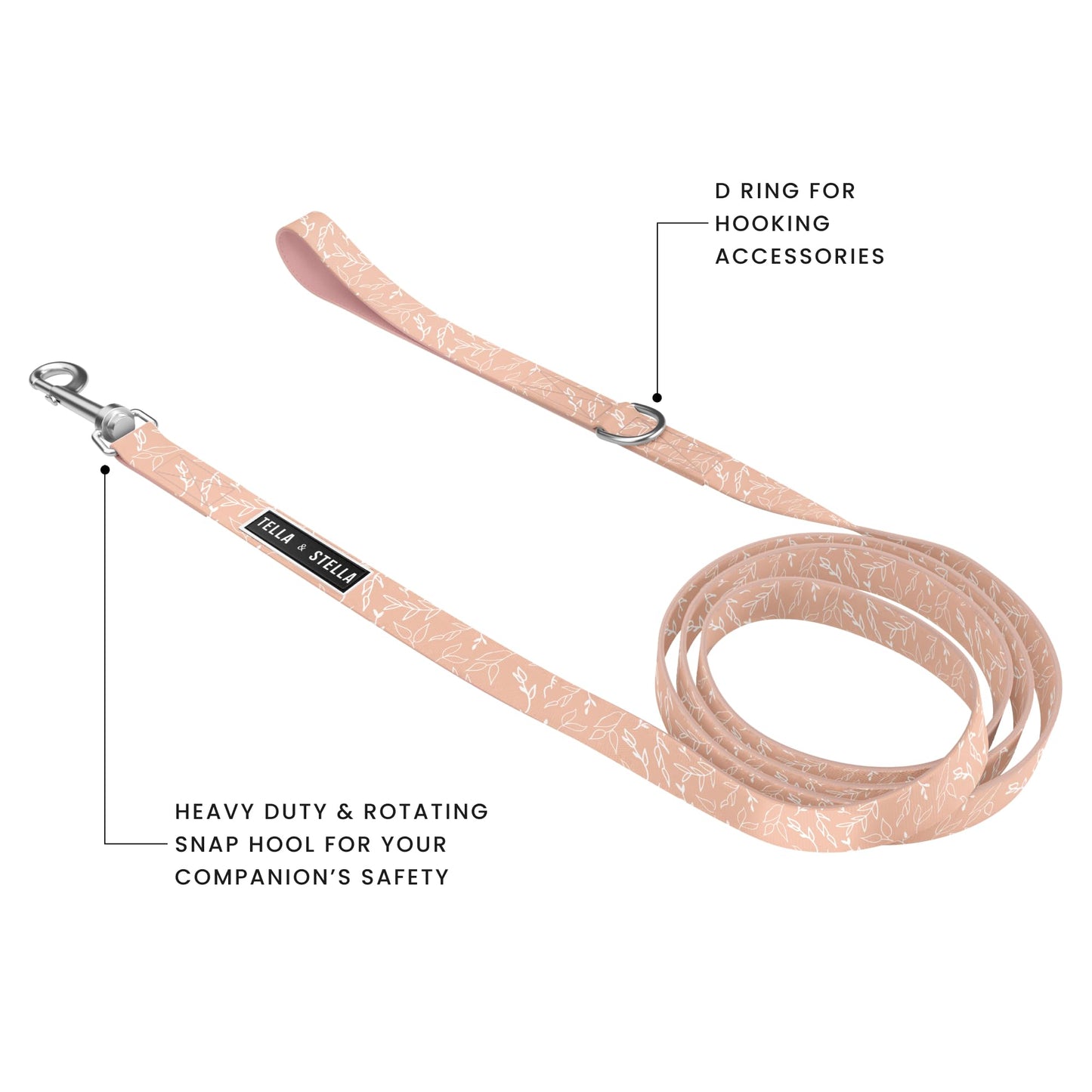 Tella & Stella - Adjustable Nylon Dog Collar & Leash Set for Small Dogs - 5 ft by 5/8″ Leash, 9" to 12.5" Collar - Lined with Neoprene - Heavy Duty Rotating Carabiner Clip - Puppy Collar (Althea,S)