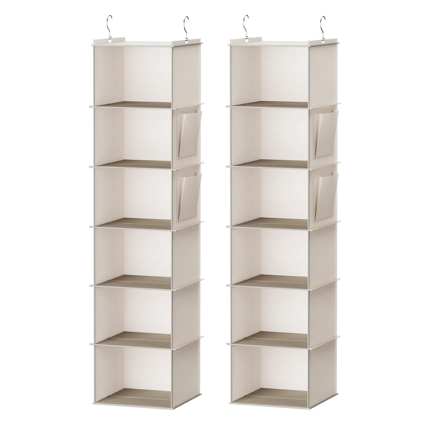 YOUDENOVA Hanging Closet Organizer, 6-Shelf Closet Hanging Storage Shelves, 2 Packs, Beige