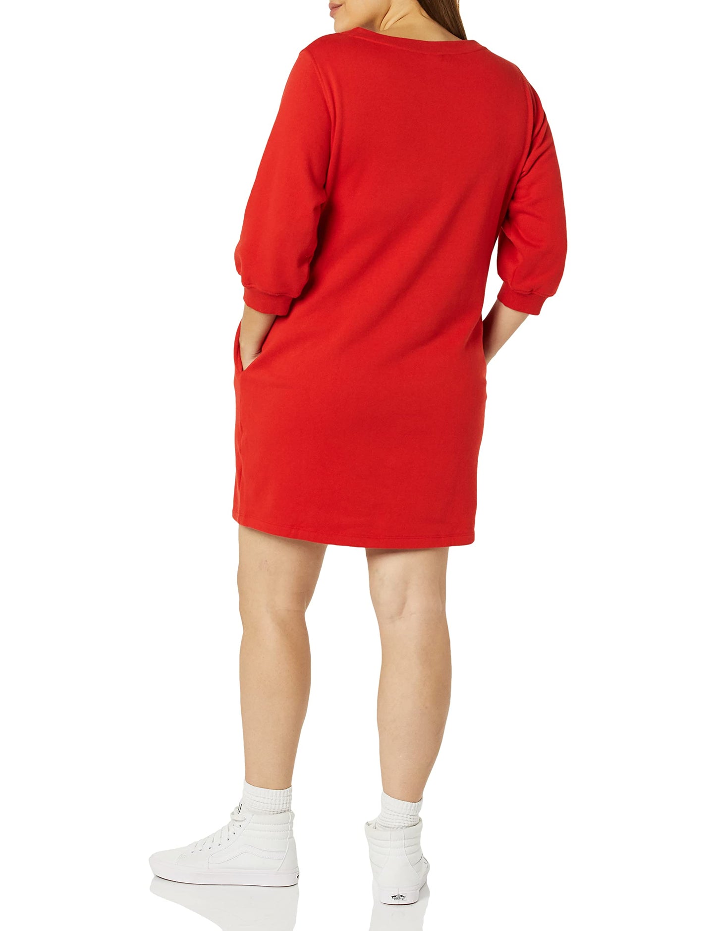 Amazon Essentials Women's Fleece Blouson Sleeve Crewneck Sweatshirt Dress (Available in Plus Size), Red, Large