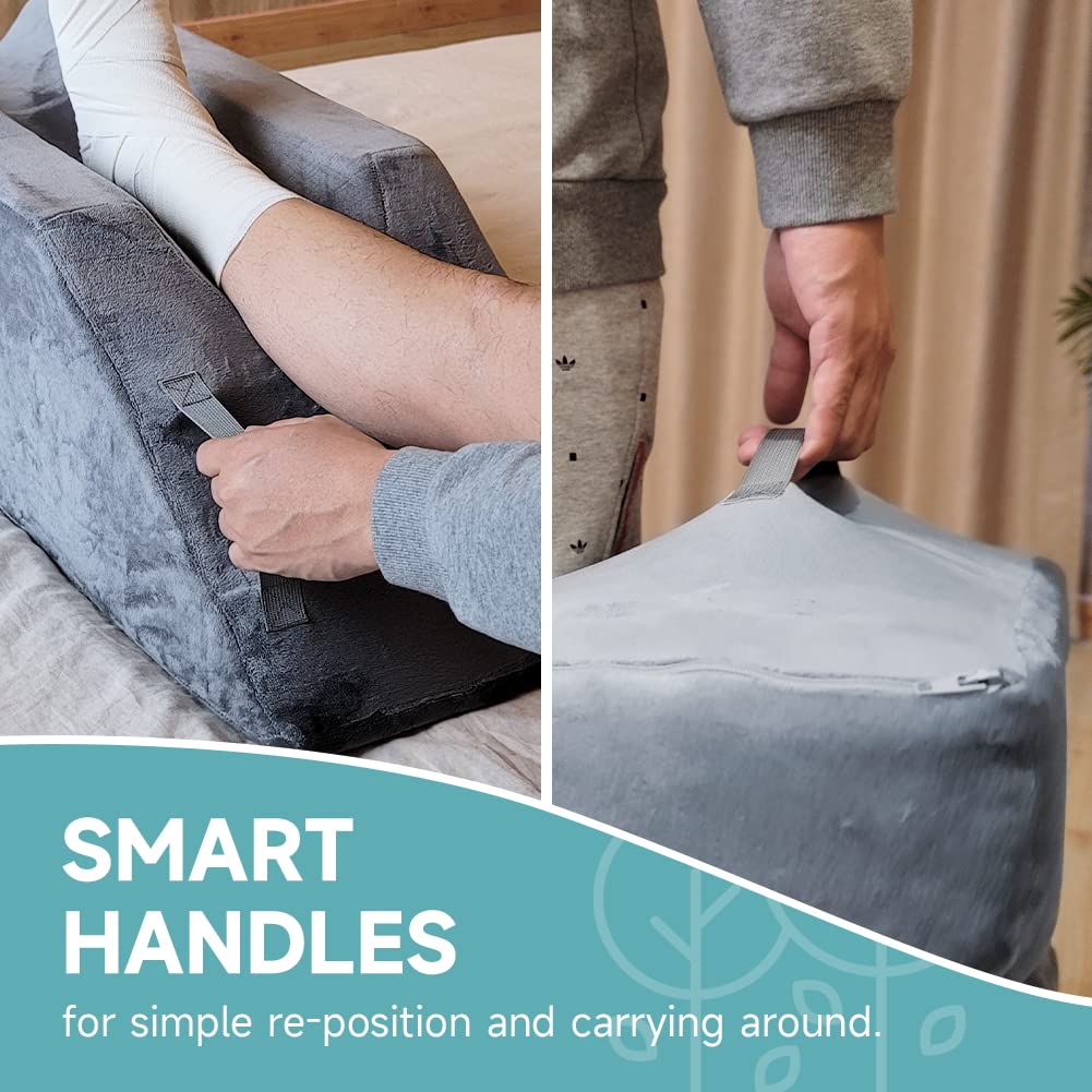 Leg Elevation Wedge Support Pillow with Handles After Surgery, Injury, for Knee, Ankle Support, Reduces Swelling (Single Leg)