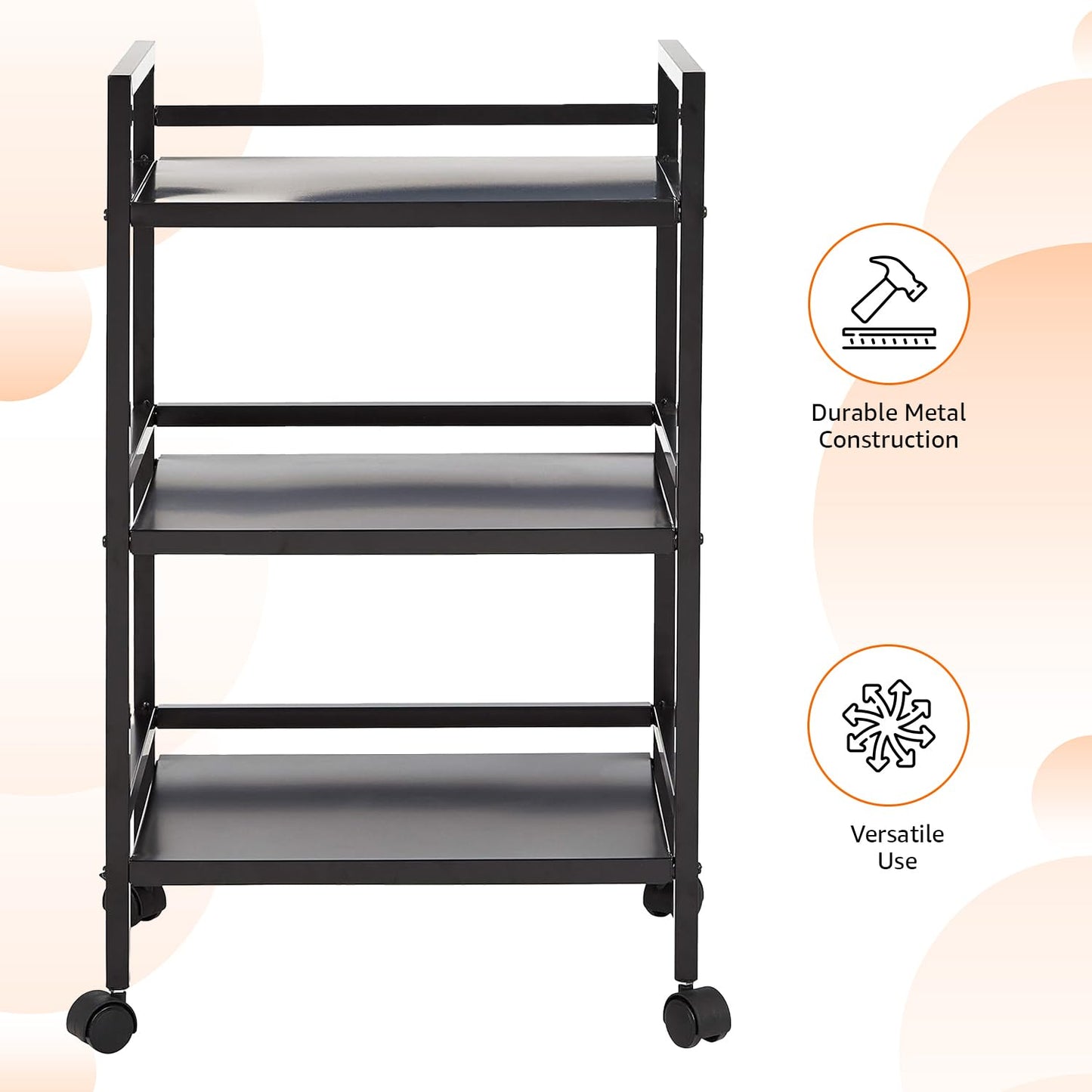 Amazon Basics 3-Tier Metal Rolling Cart, Black