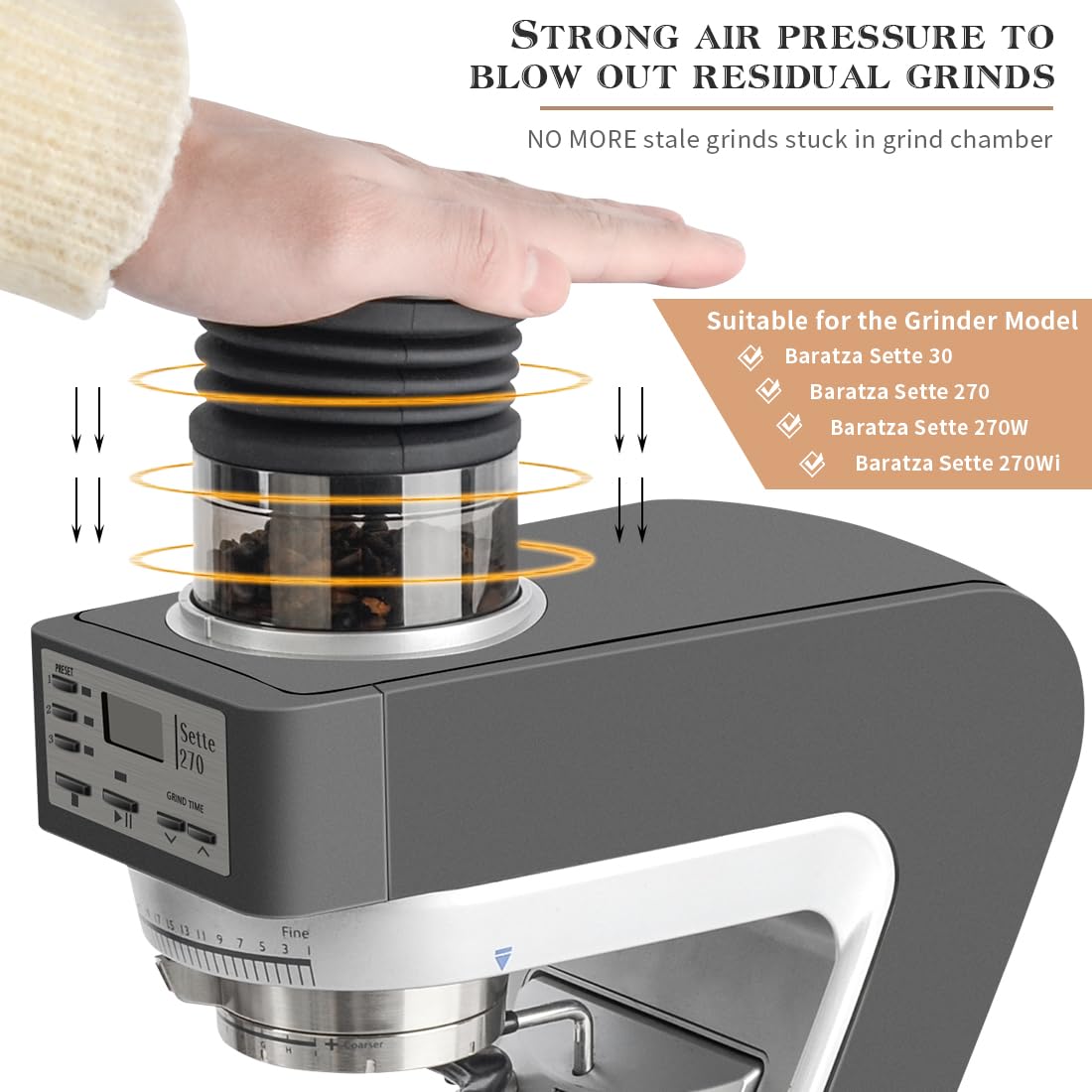 Coffee Grinder Cleaning Tools Single Dose Hopper and Silicone Bellows Clear PC Advanced Add-On Part Compatible with Baratza Sette Grinder