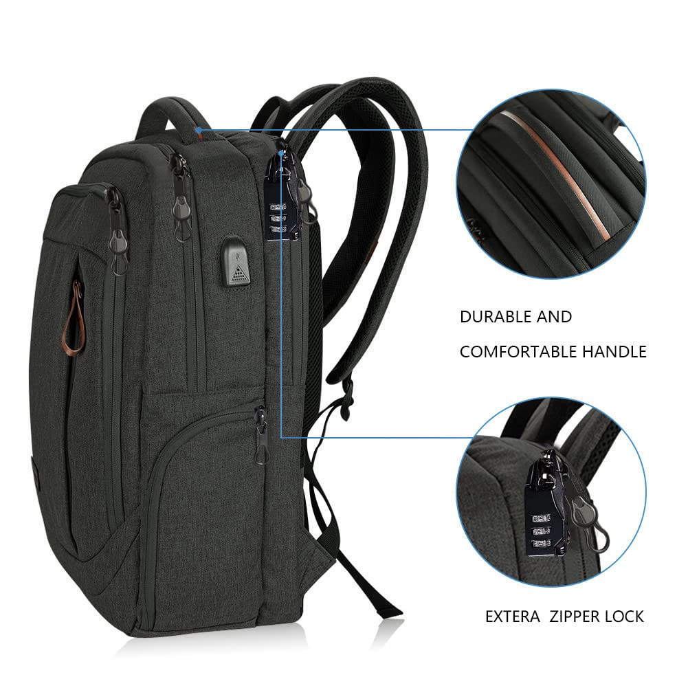 KROSER Laptop Backpack Large Computer Backpack for 15.6-17.3 Inch Laptop with USB Charging Port Water-Repellent School Travel Backpack Casual Daypack for Business/College/Women/Men-Charcoal Black