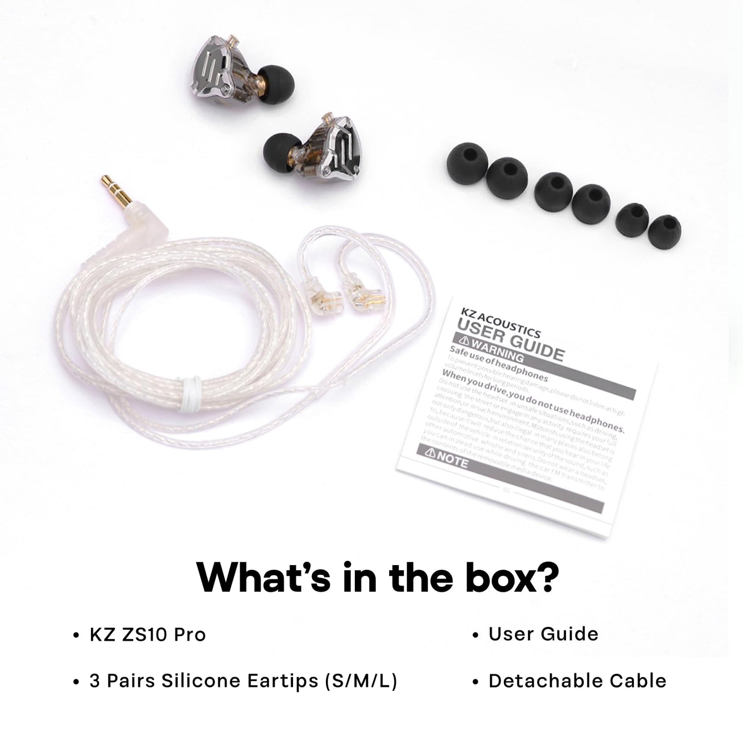 Linsoul KZ ZS10 Pro, 4BA+1DD 5 Driver in Ear Monitor, HiFi Wired Earbuds, Gaming Earbuds, Hybrid IEM Earphones with Stainless Steel Faceplate, Recessed 2 Pin Detachable Cable (Without Mic, Black)
