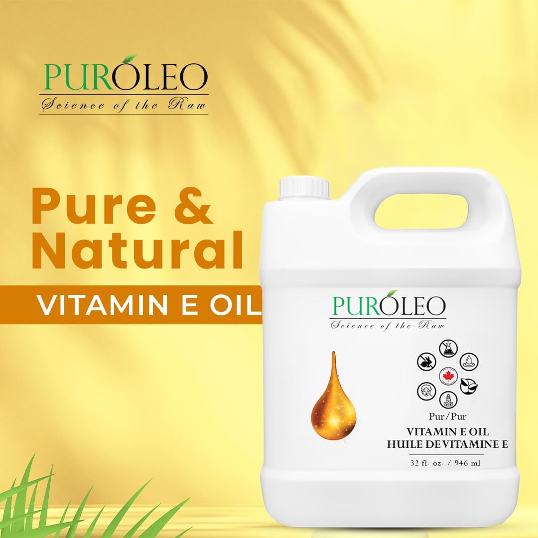 PUROLEO Vitamin E Oil 32 FL Oz/946 ML (Packed in Canada) For Skin Hair Face vitamins Liquid pure Vitamine Pure Oil Ideal for Sensitive vitamin e oil for skin vitamin e oil for face vitamin e oil for hair vitamin-e oil