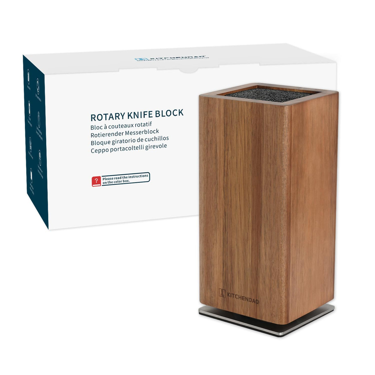 KITCHENDAO Magnetic Knife Block Without Knives, 360° Rotatable Acacia Wood Knife Holder, Large Knife Storage with Magnet for Knives & Utensils, Kitchen Countertop Organizer