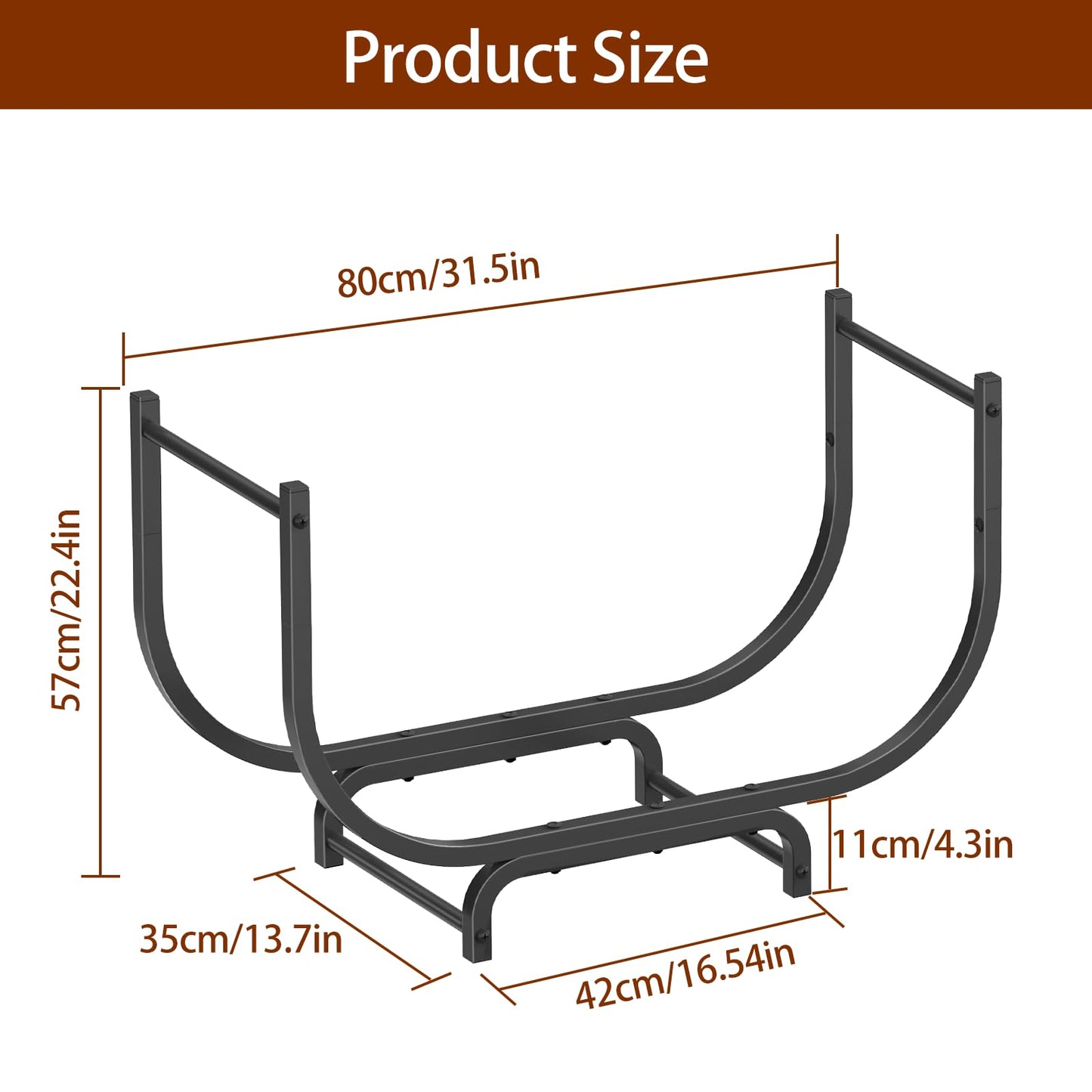 LIANTRAL Firewood Rack Outdoor, 31.5 Inch Curved Heavy Duty Fire Wood Storage Rack for Indoor, Metal Log Holder for Firewood Fireplace Wood Pile Storage Holder Stand Stacker Organizer