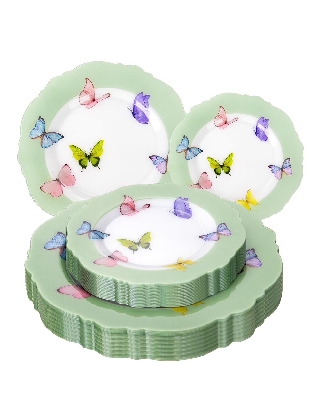 WDF 20PCS Butterfly Plastic Plates - Spring Green Plastic Butterfly Disposable Spring Dinner Plates for Wedding Birthday Party Picnic Table Decor